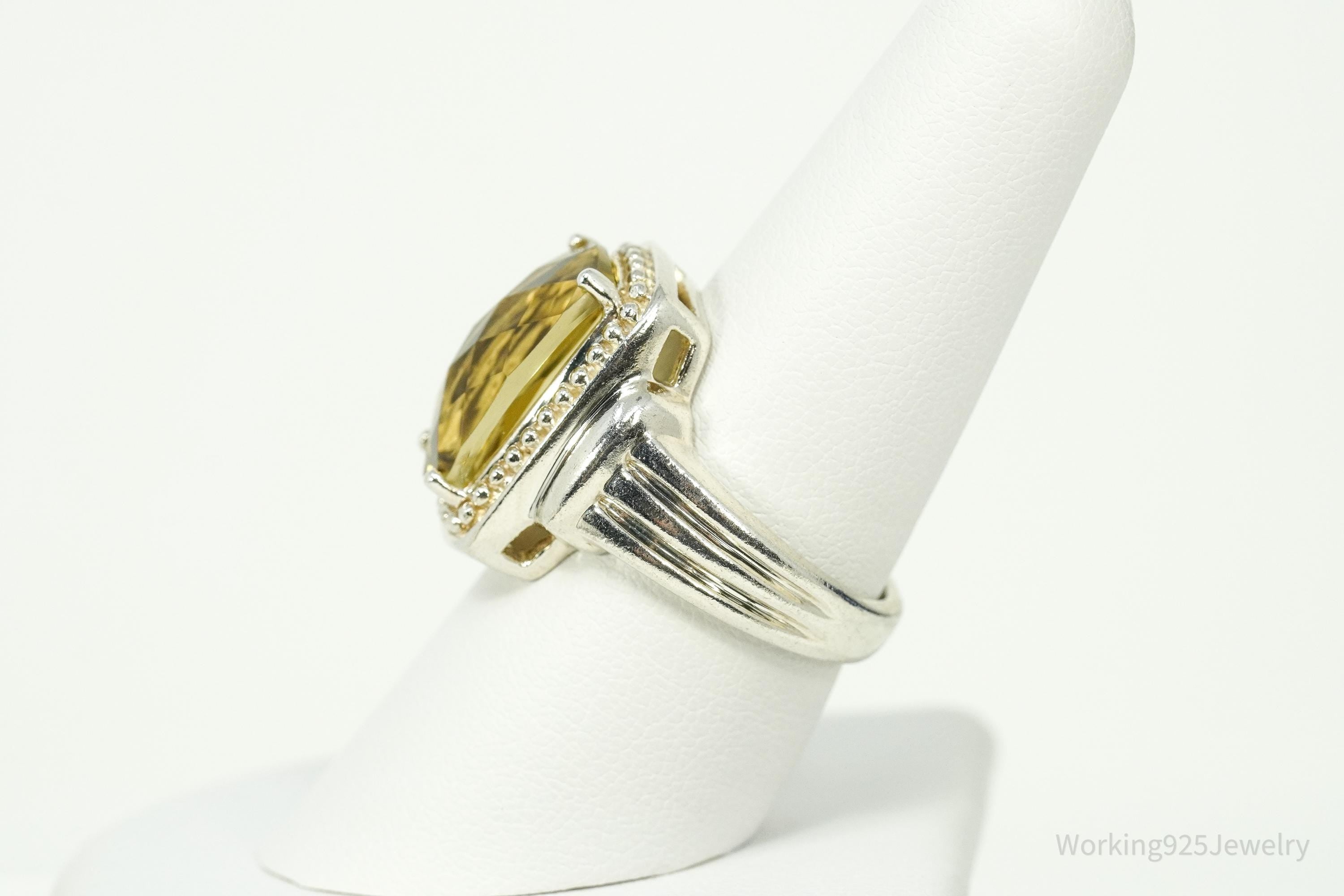 Vintage Large Lemon Quartz Gold Vermeil Sterling Silver Ring - Size 8