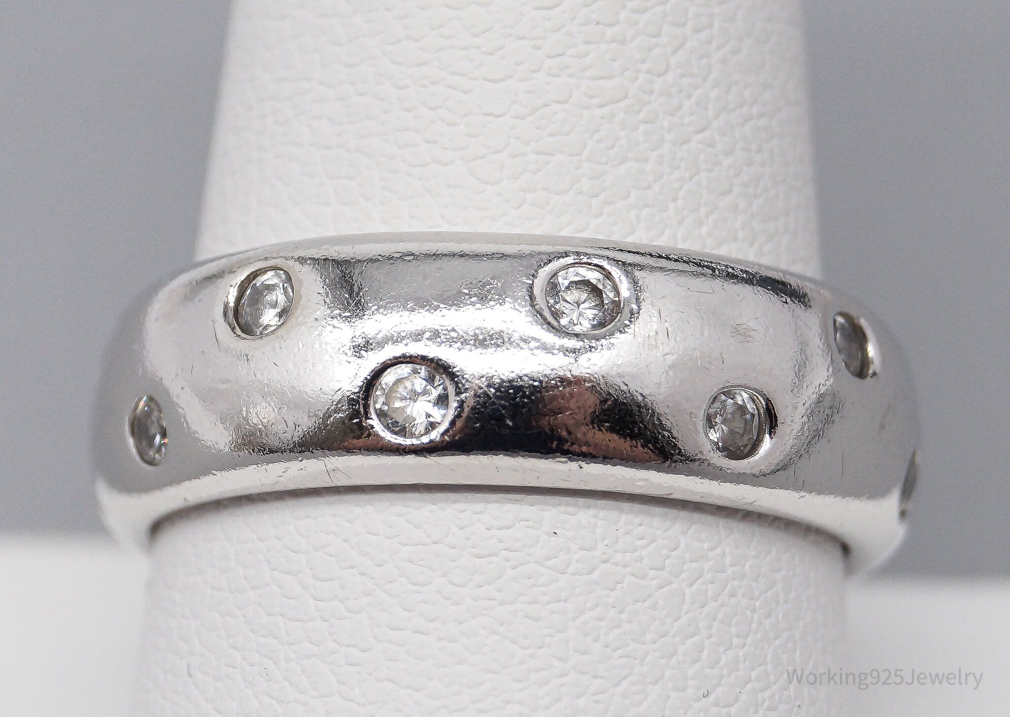 Vintage SW Cubic Zirconia Sterling Silver Band Ring - Size 9.75