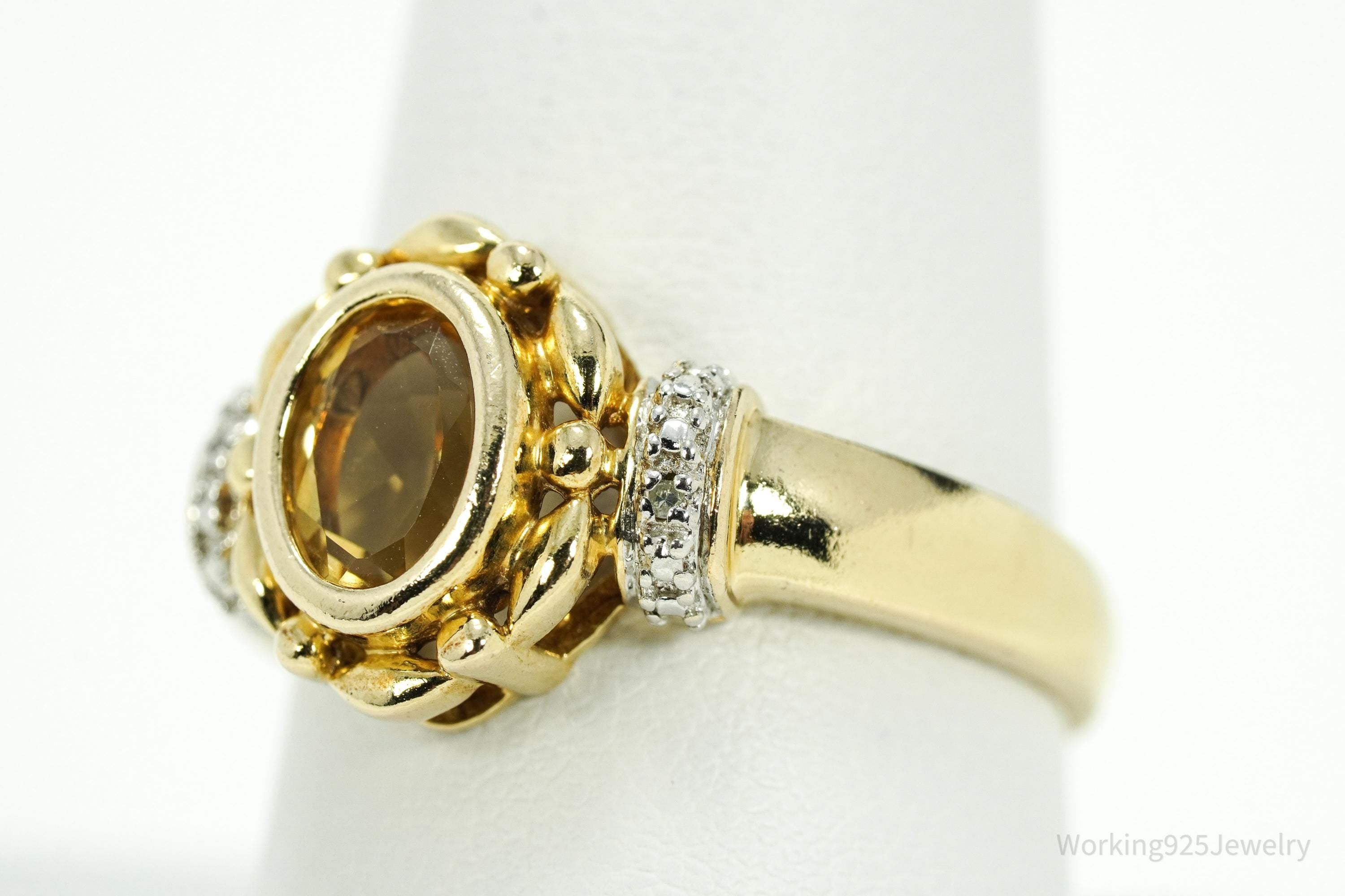 Designer Ross Simons Citrine & Diamond Gold Over Sterling Silver Ring - Size 9
