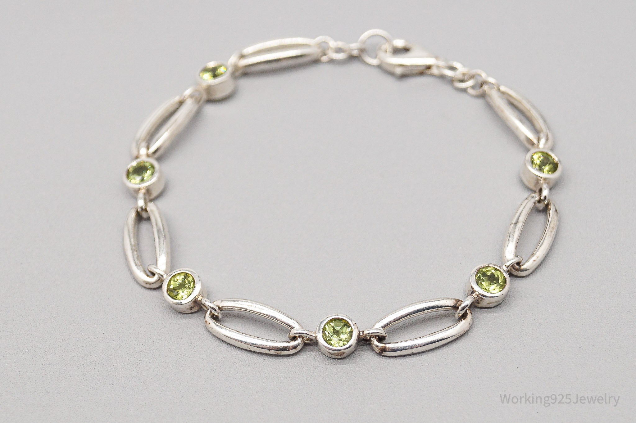 Vintage Peridot Sterling Silver Bracelet - 7"