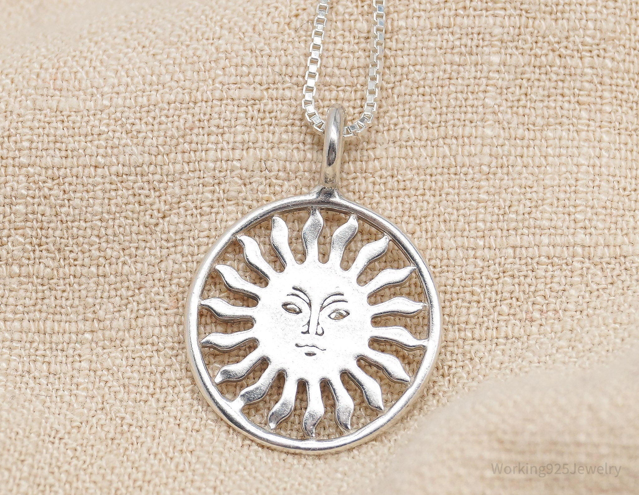 Vintage Sun Face Sterling Silver Necklace 16"