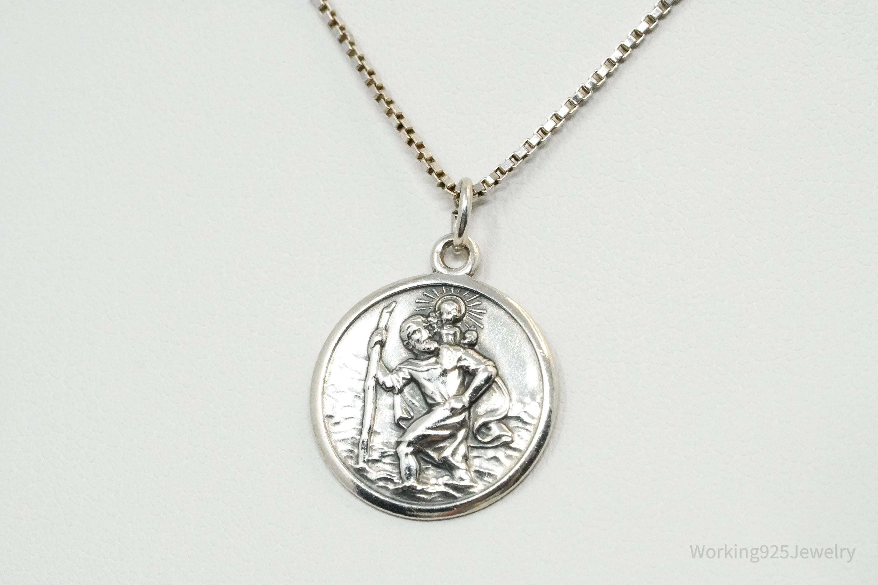 Vintage Saint Christopher 835 Silver Pendant On Sterling Silver Necklace 18"
