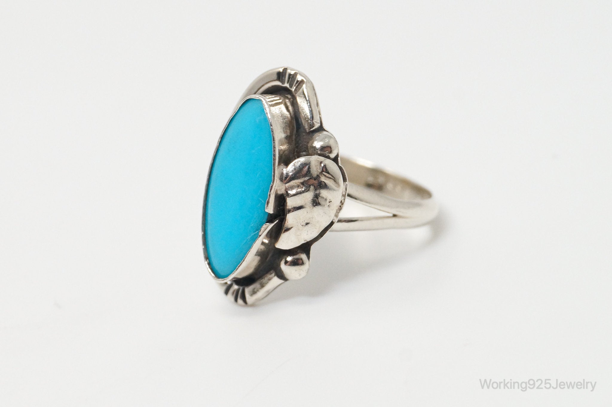 Vintage Mexico Blue Turquoise Sterling Silver Western Ring - Sz 6.75