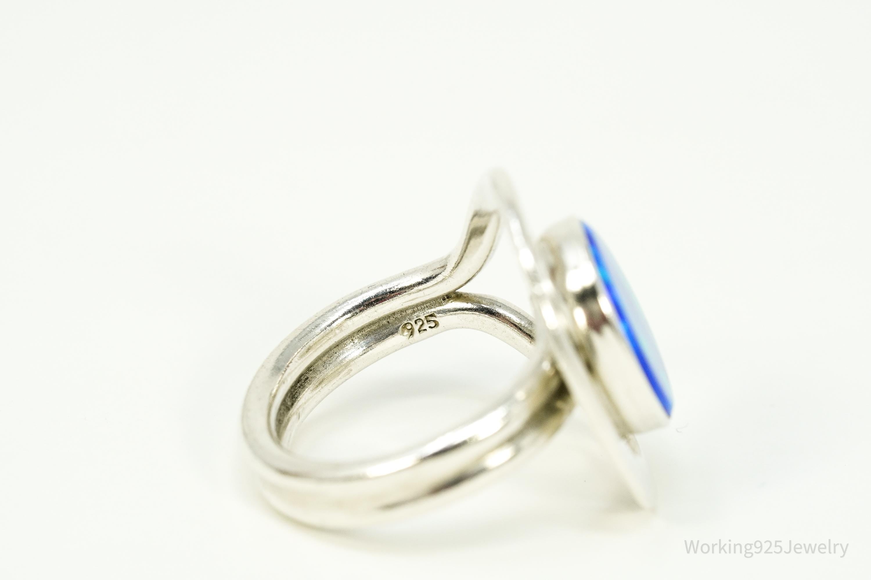 Vintage Opal Modernist Style Sterling Silver Ring - Size 8