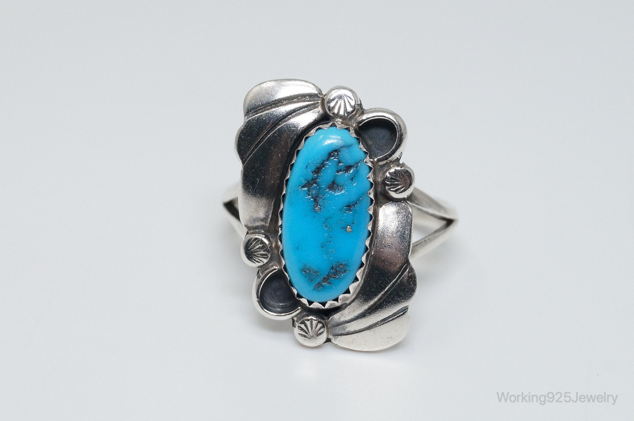 Vintage Native American Ella Cowboy Turquoise Sterling Silver Ring - SZ 6.75