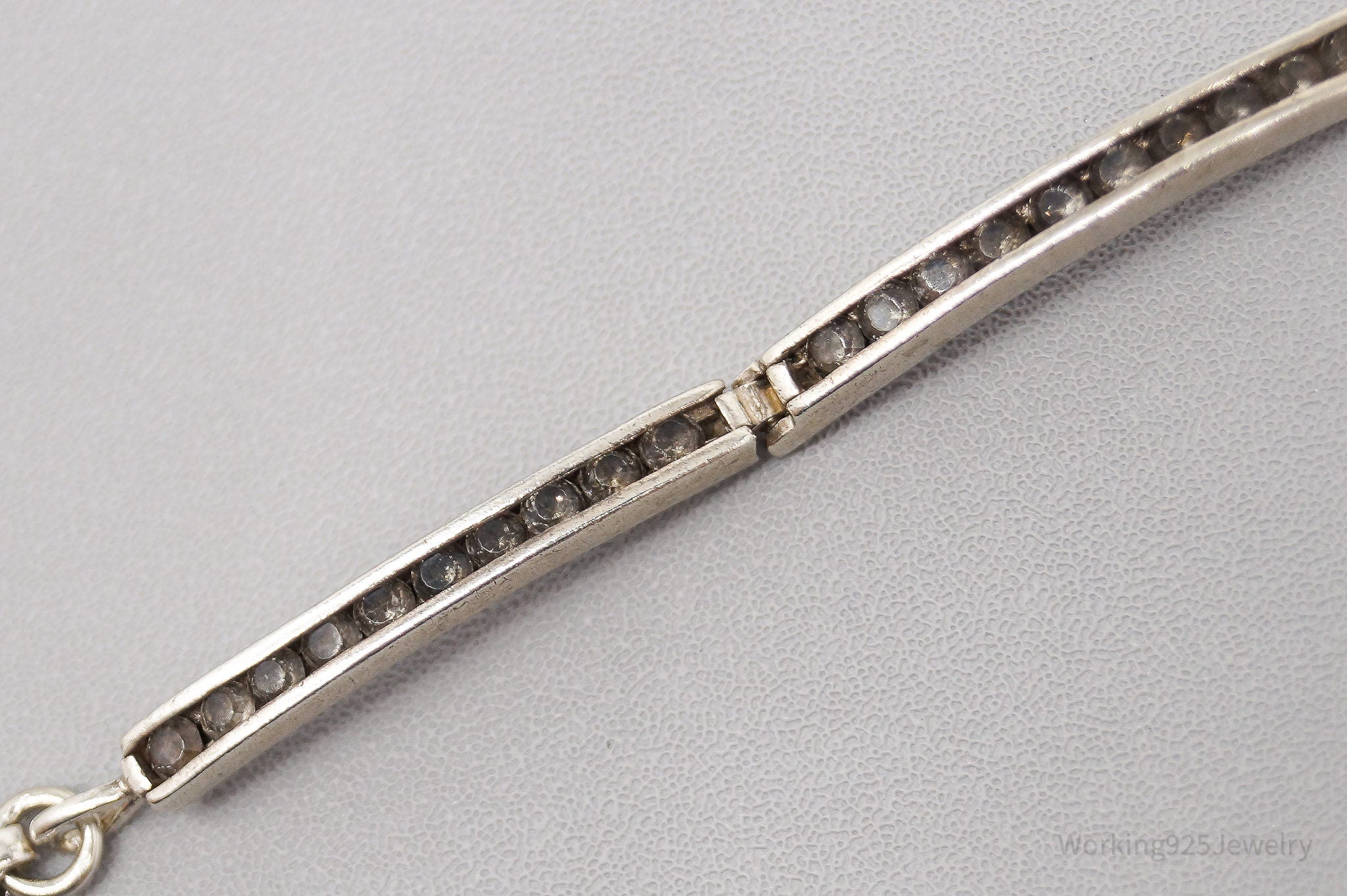 Vintage Clear Crystal Bar Link Sterling Silver Bracelet