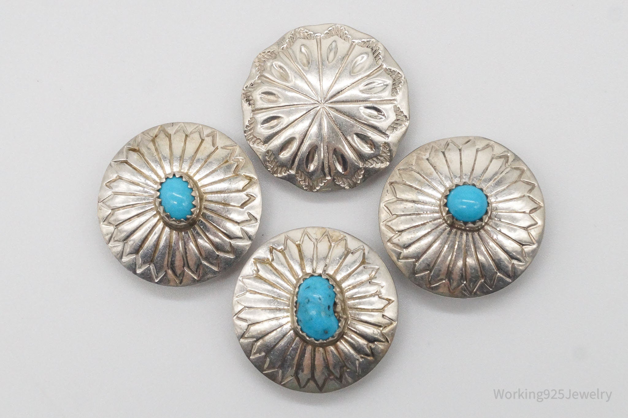 Vintage Native American Unsigned Turquoise Silver Button Covers