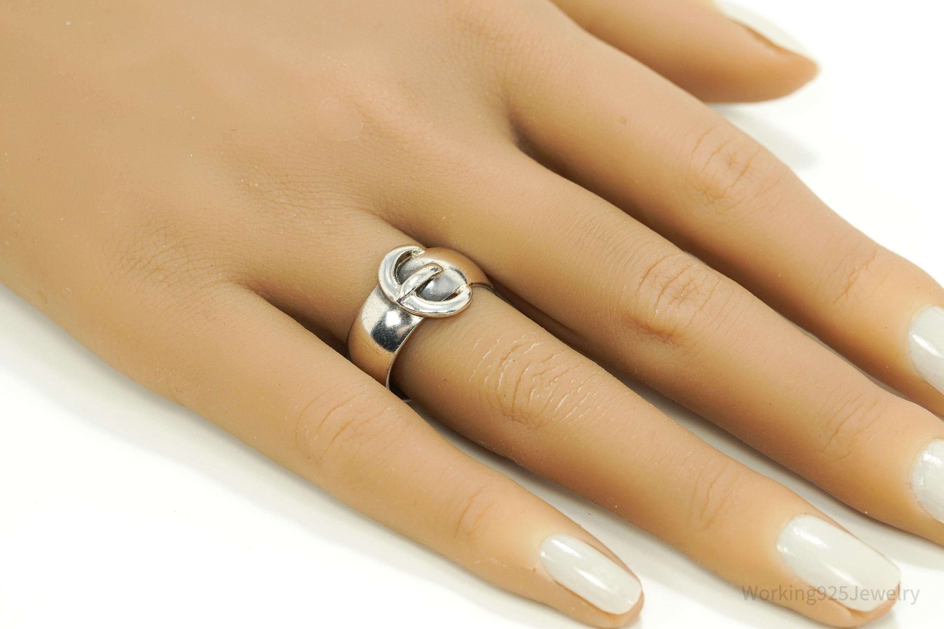 Vintage 1970s Birmingham Buckle Sterling Silver Ring - Size 8.25