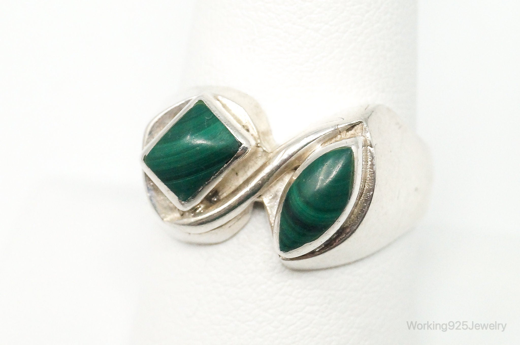 Vintage Southwest Malachite 950 Silver Ring - Size 9.25