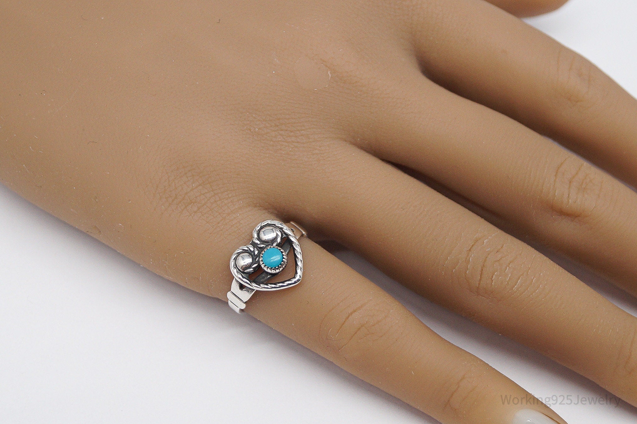 Vintage Native Bell Trading Post Turquoise Heart Sterling Silver Ring - Size 6.5