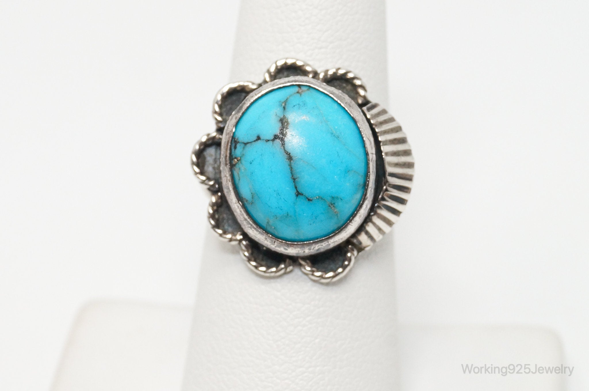 Vintage Native American Turquoise Unsigned Sterling Silver Ring - Sz 7