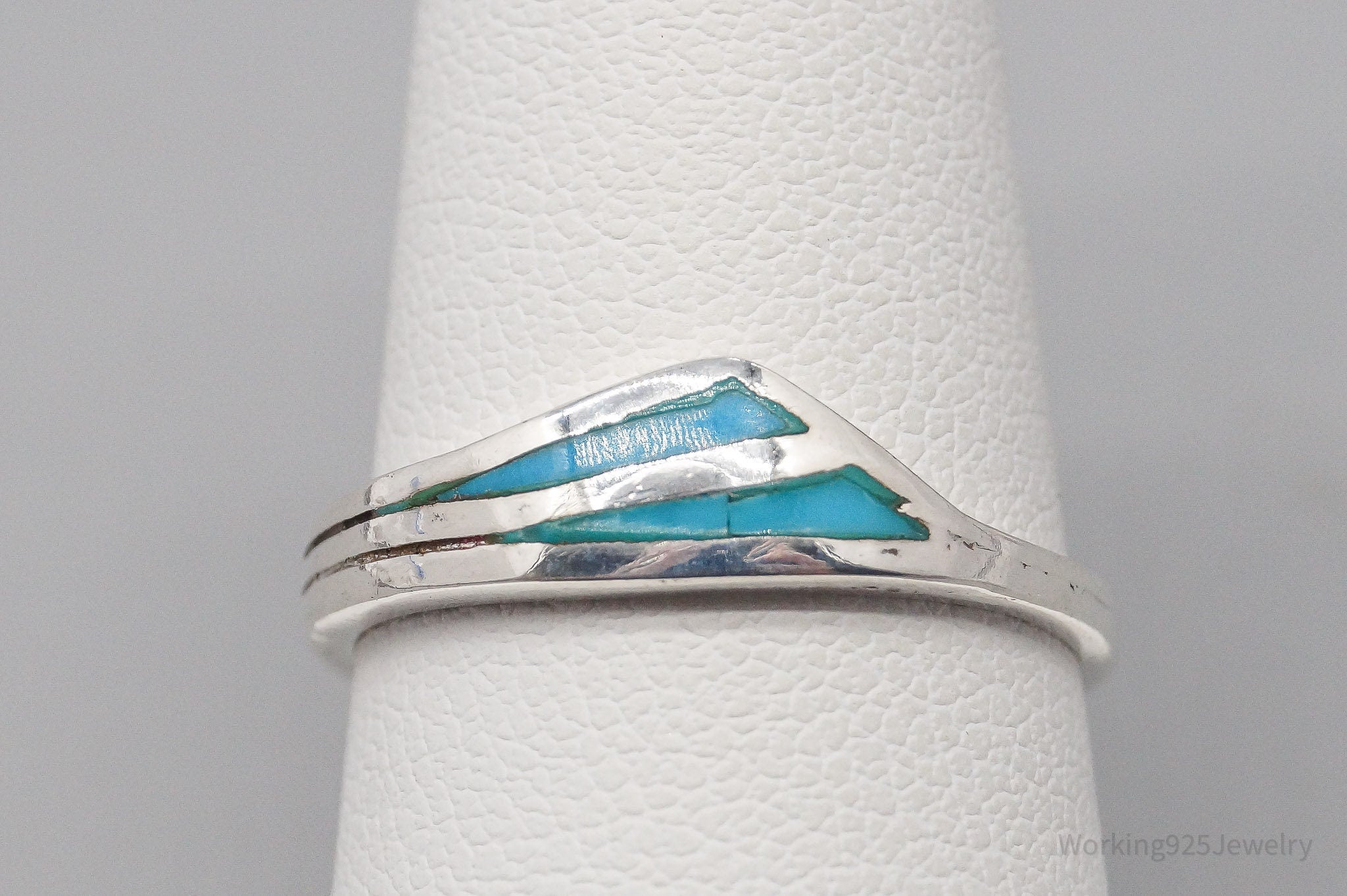 Vintage Turquoise Inlay Sterling Silver Ring - Size 7.75