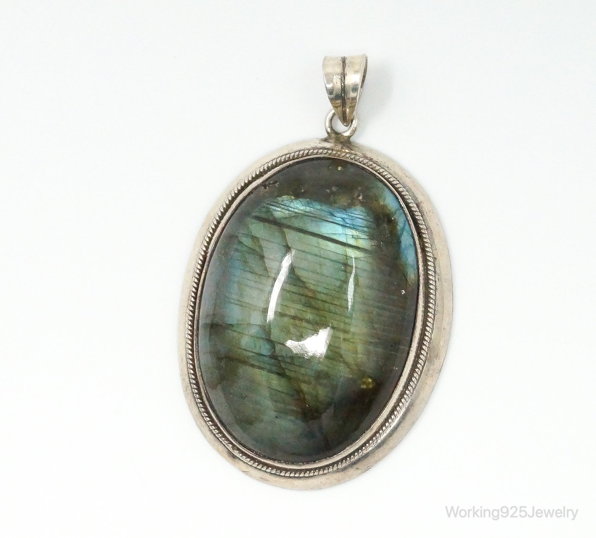 Vintage Large Labradorite Sterling Silver Necklace Pendant