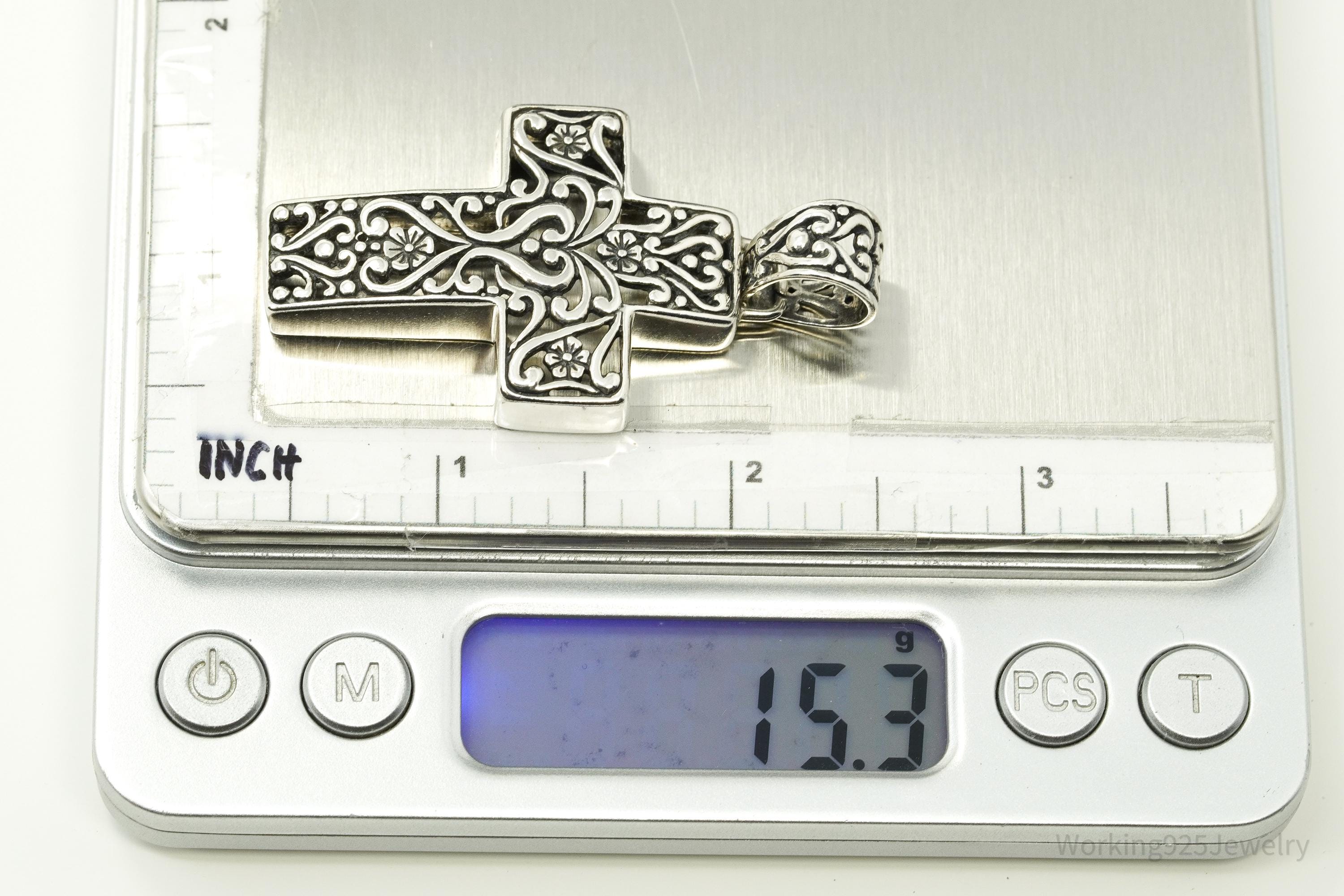 Vintage Native Designer Carolyn Pollack Relios Sterling Silver Cross Pendant