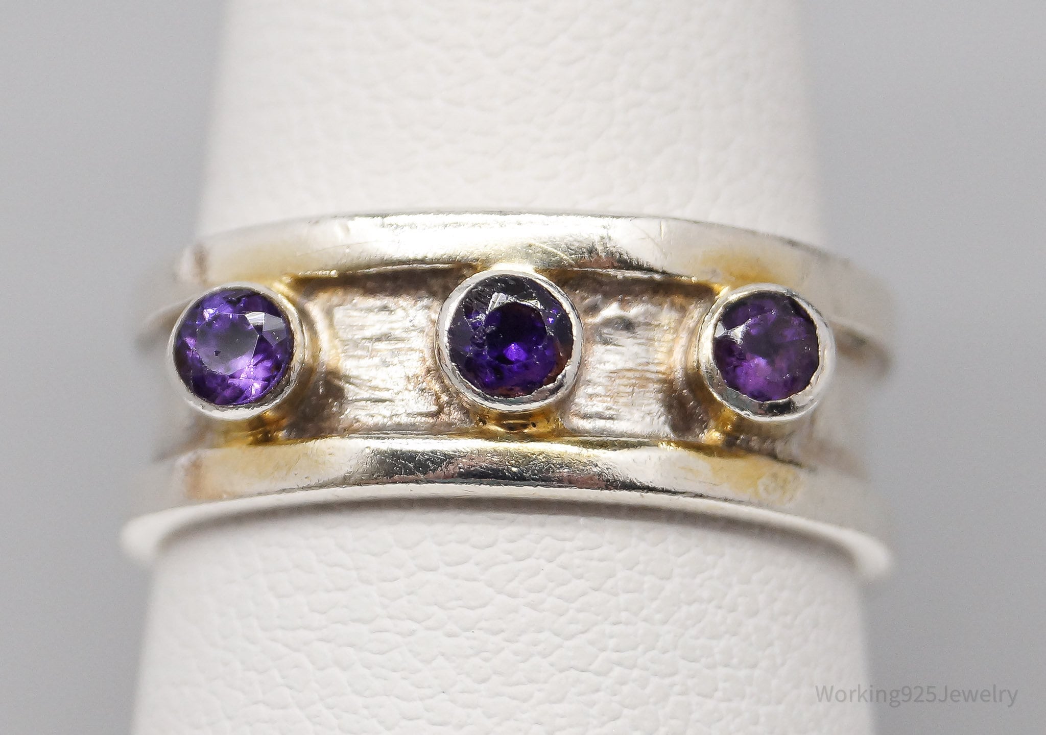 Vintage Amethyst Sterling Silver Ring - Size 8.25