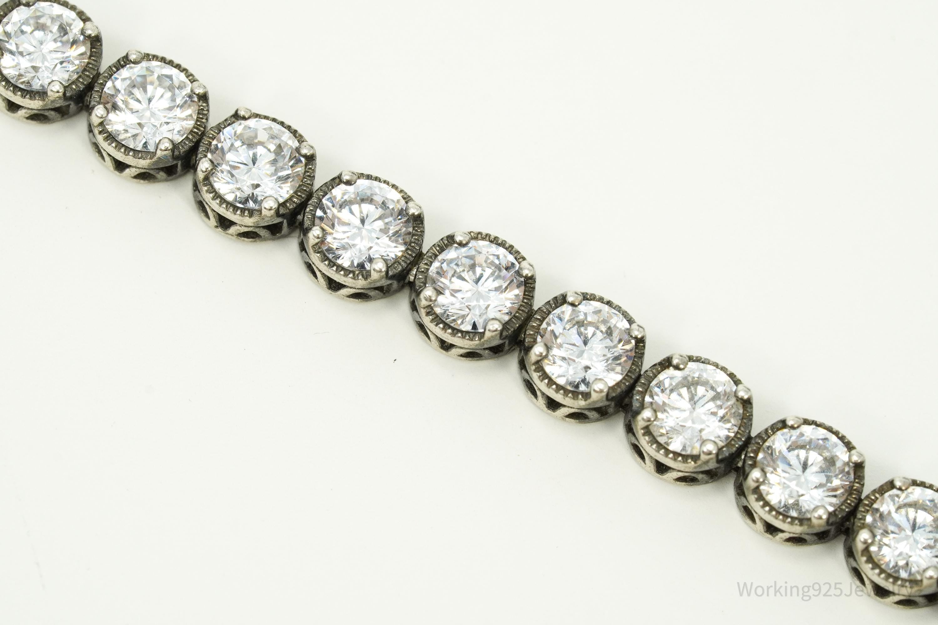 Vintage Platinum Clad Cubic Zirconia Sterling Silver Bracelet 8"