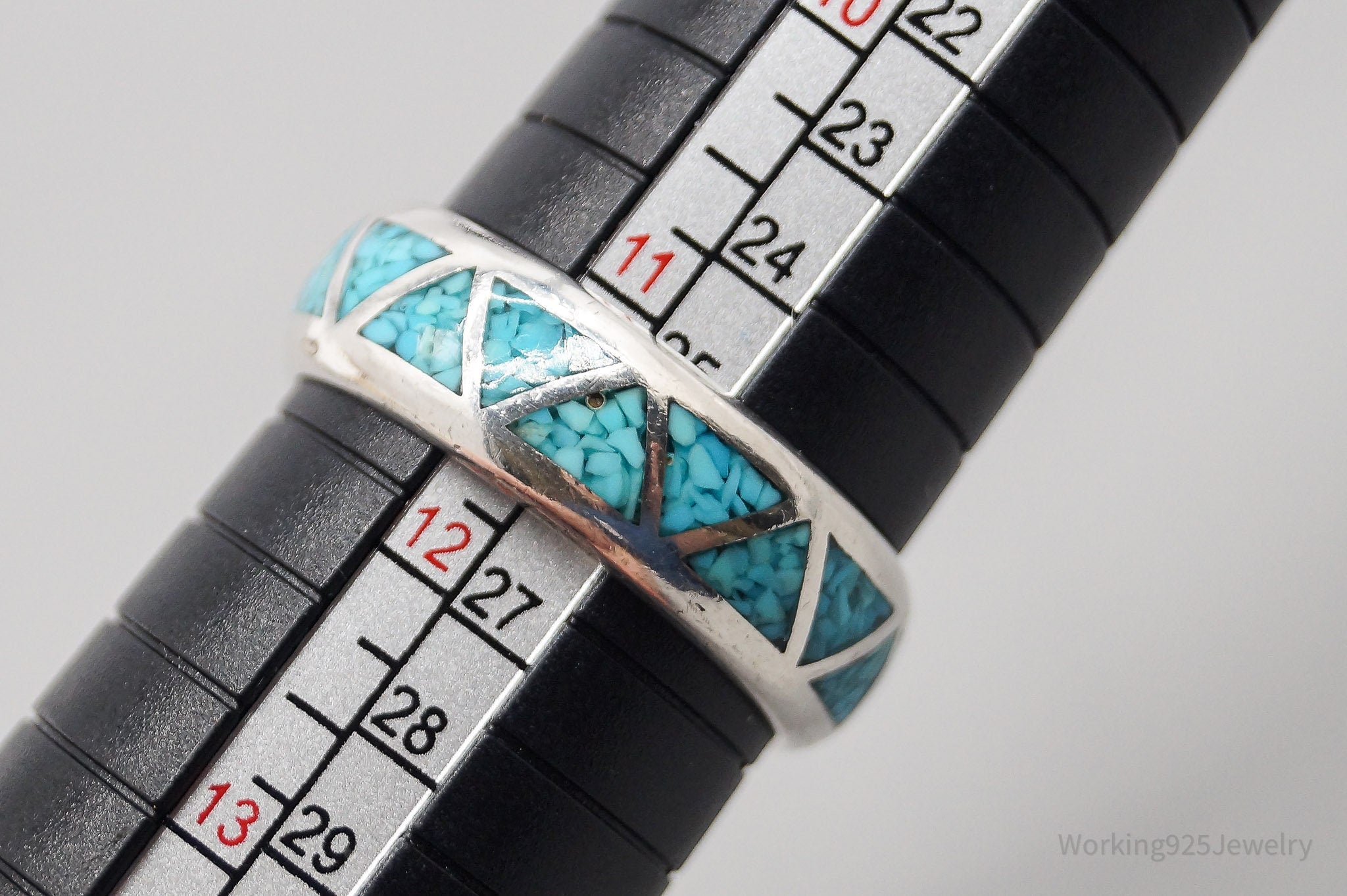 Vintage Native American Turquoise Inlay Sterling Silver Band Ring - Size 11.5