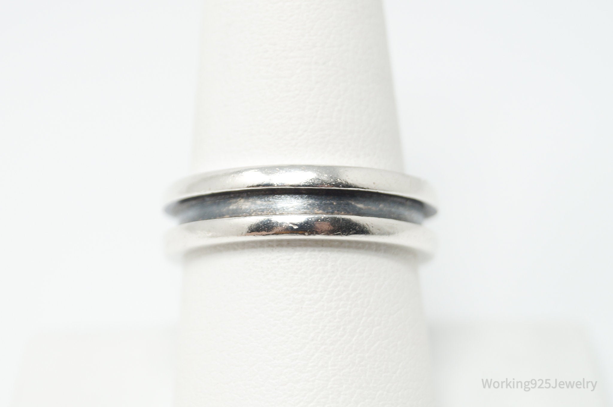 Vintage Mexico Designer Oxidized Sterling Silver Band Ring - Size 8.75