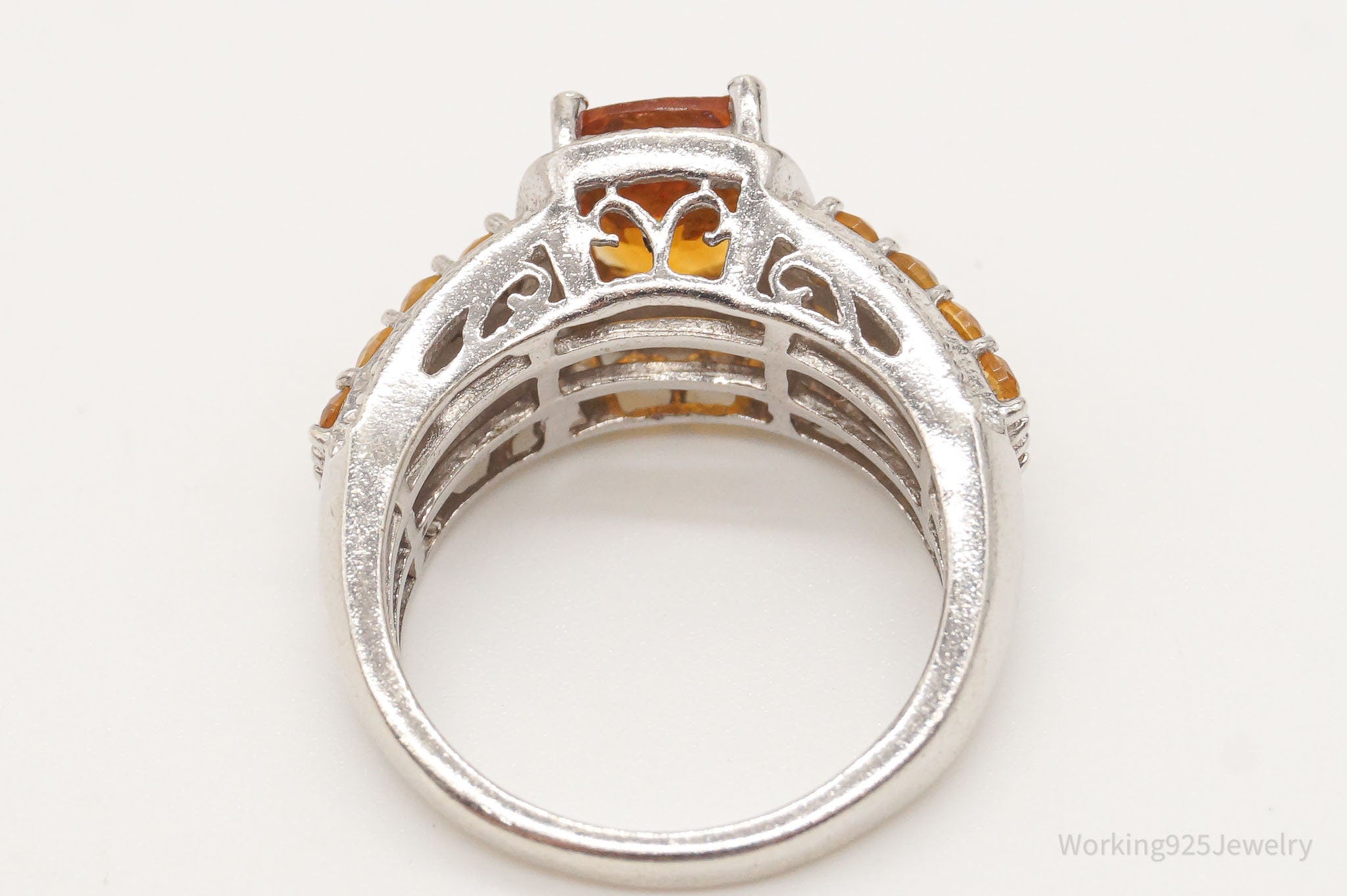 Vintage Citrine Five Diamonds Sterling Silver Ring - Size 6.75