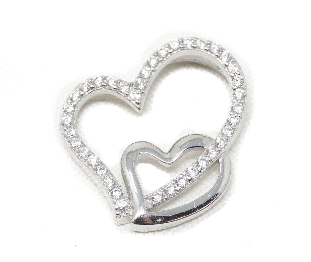 Vintage Open Hearts Collection CZ Sterling Silver Necklace Pendant