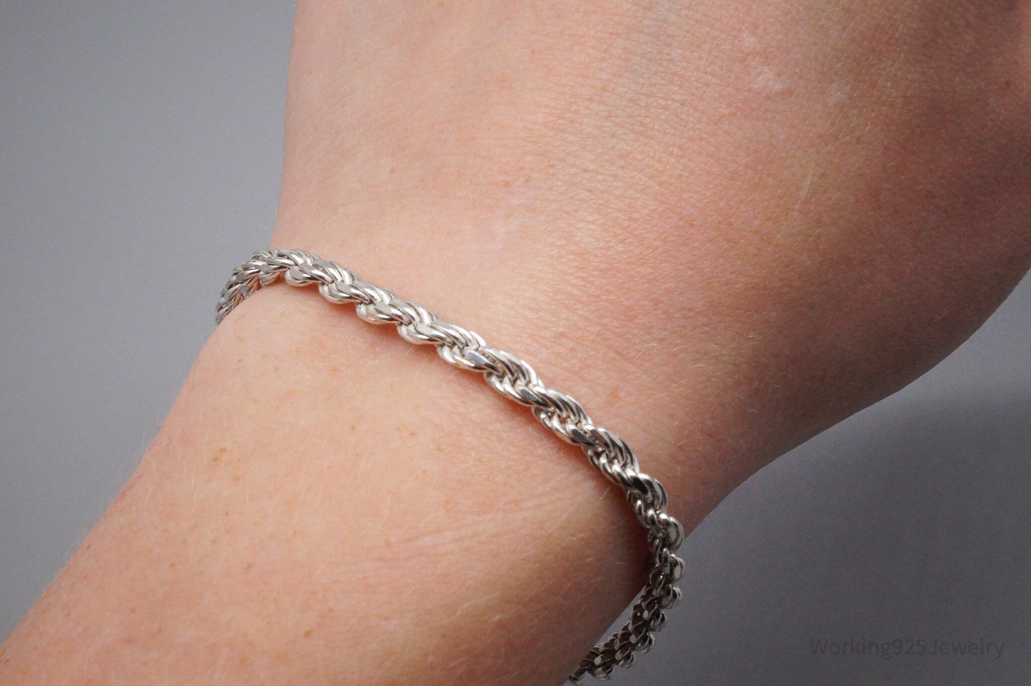 Vintage Italian Rope Chain Sterling Silver Bracelet