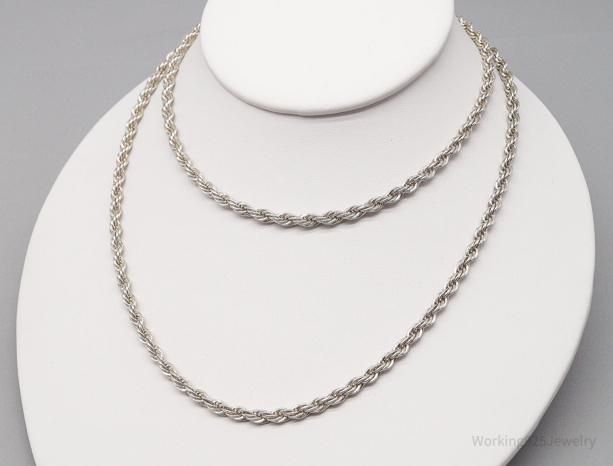 Long Vintage Sterling Silver Rope Chain Necklace 30"