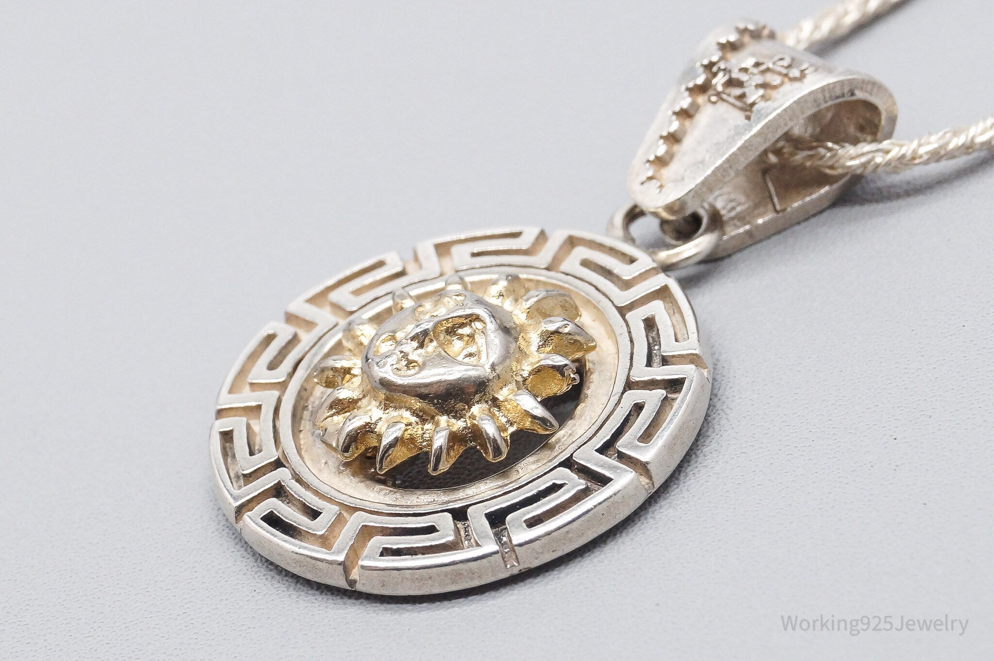 Vintage Mexico Golden Sun Sterling Silver Chain Necklace 18"