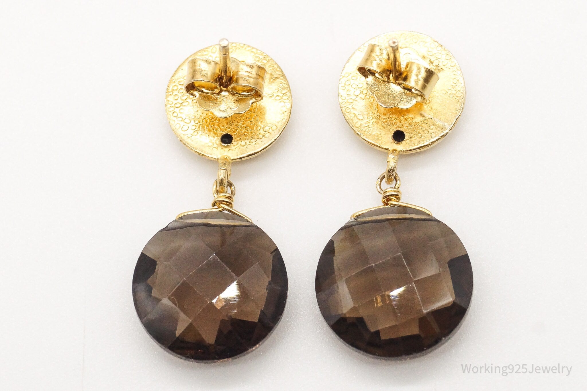 Vintage Smoky Topaz Gold Vermeil Sterling Silver Earrings