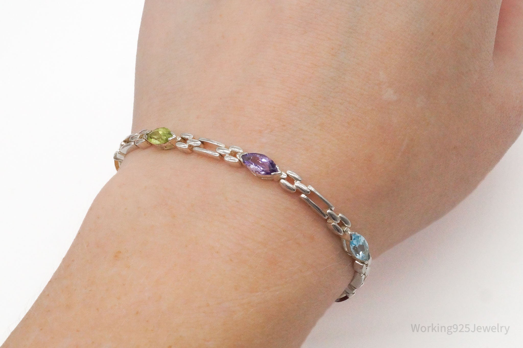 Vintage Multi Gemstones Sterling Silver Bracelet