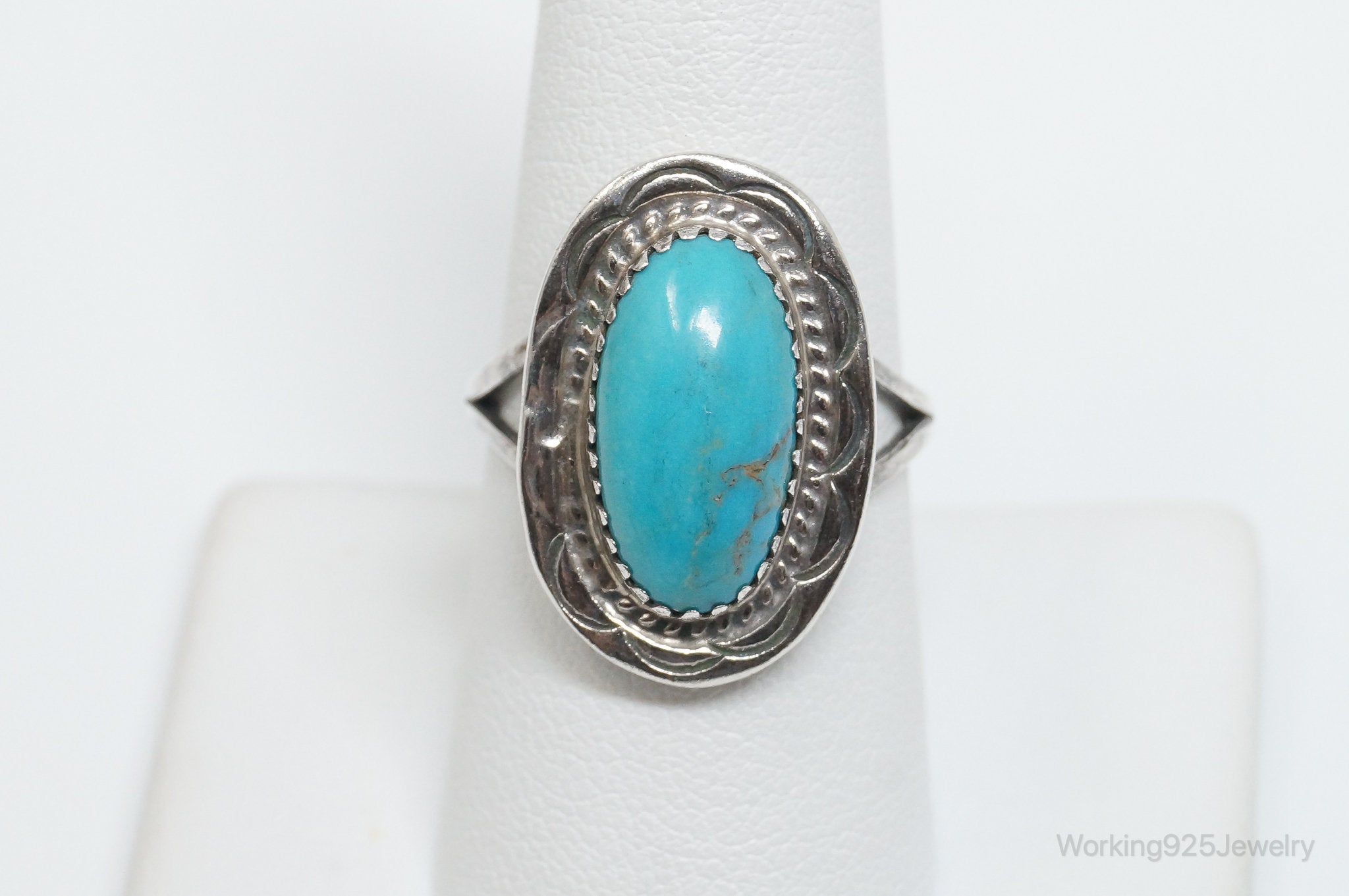 Vintage Native American Phillip J Morse Turquoise Sterling Silver Ring - SZ 8.25