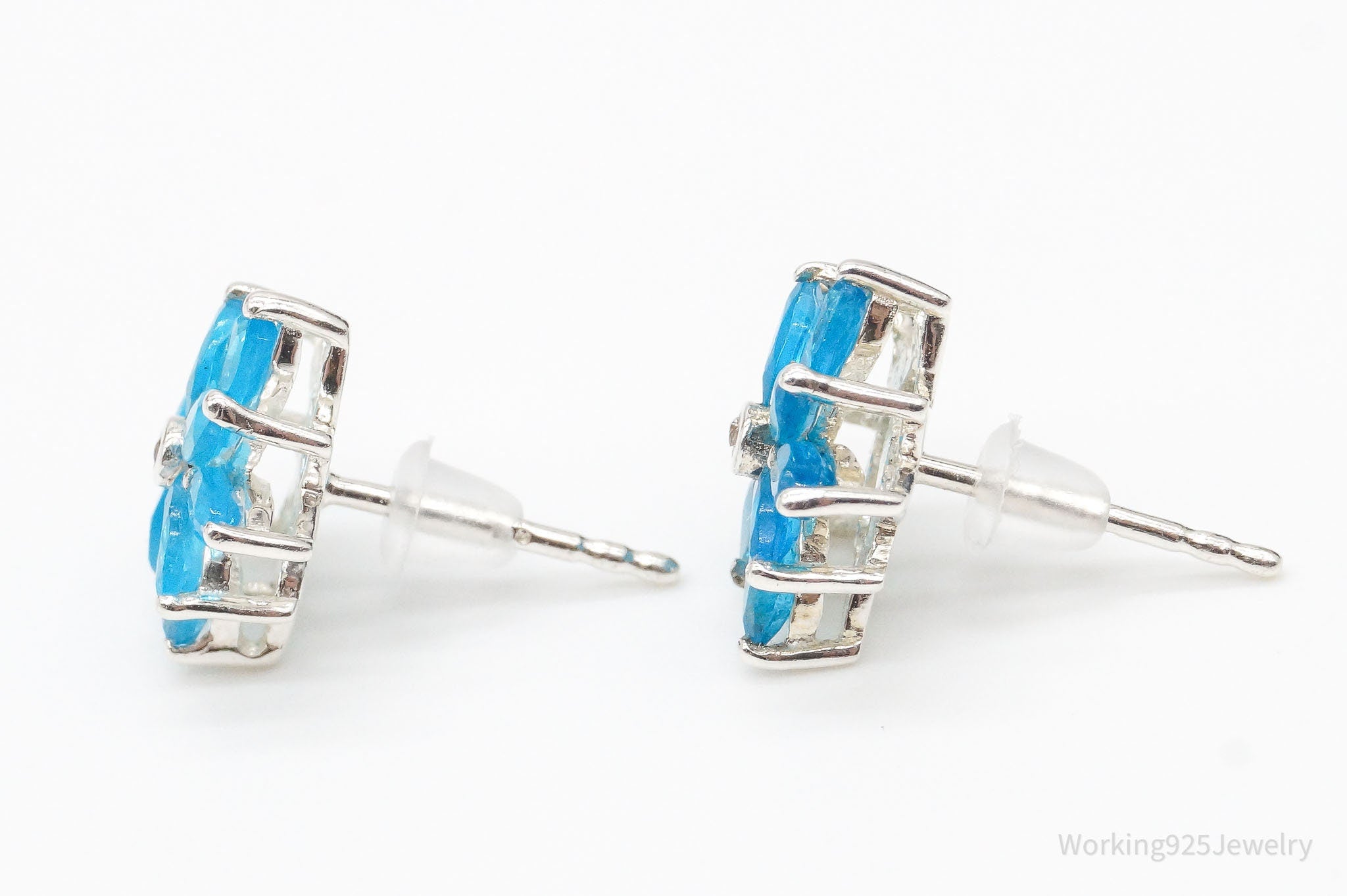 Vintage Blue Stone White Topaz Sterling Silver Earrings