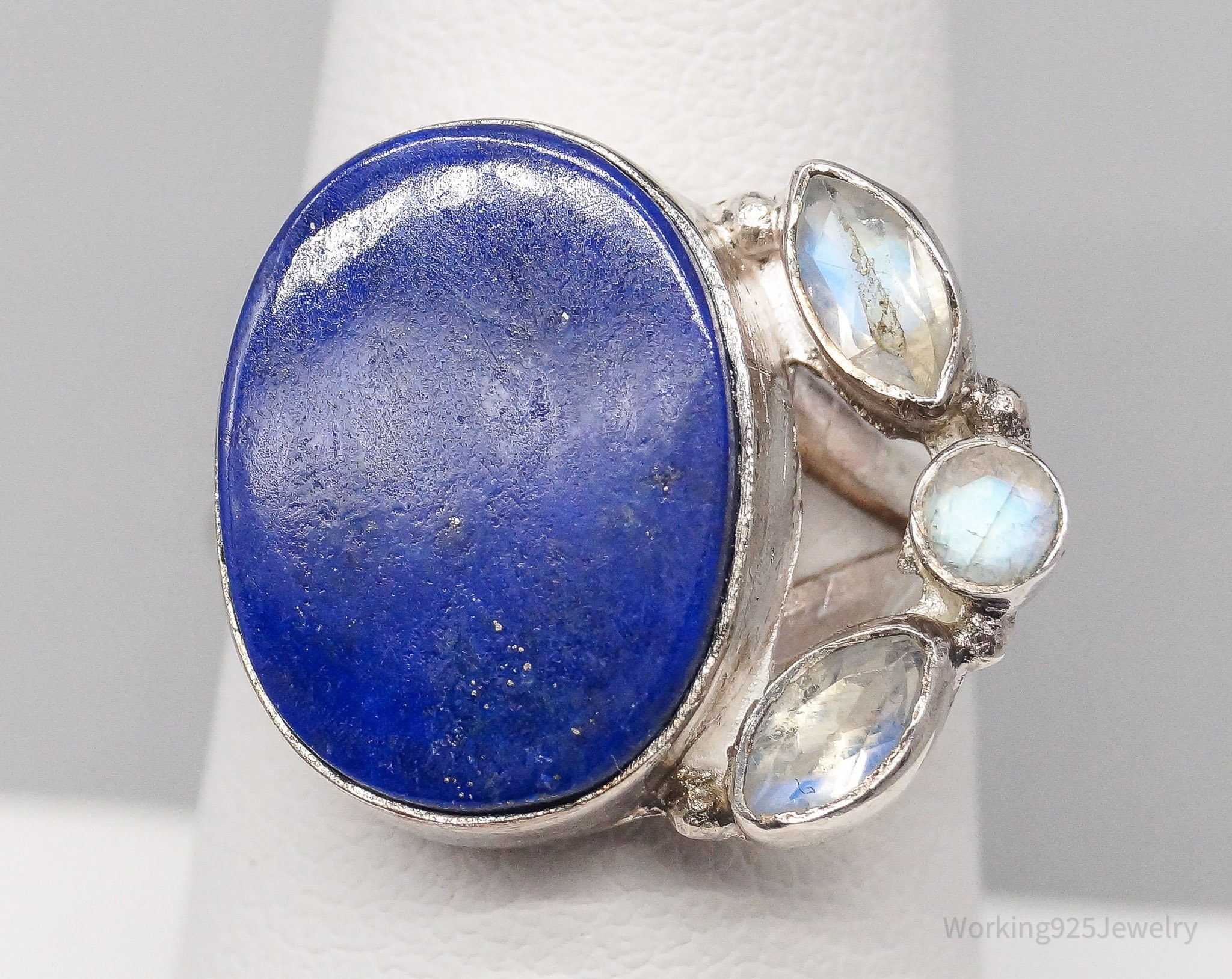 Vintage Blue Lapis Lazuli And Moonstone Sterling Silver Ring - Size 7.75