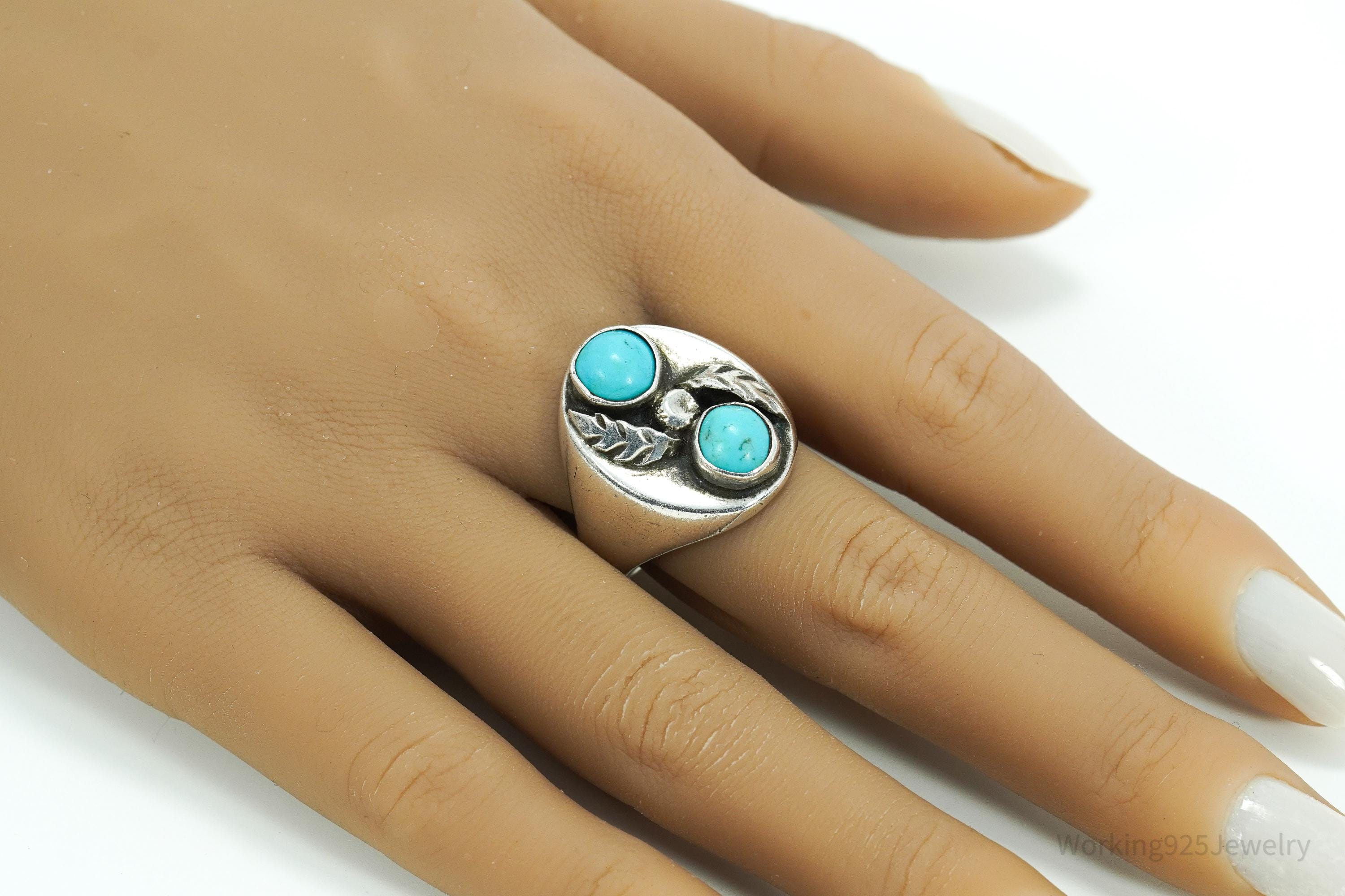 Vintage Native American Turquoise Silver Ring - Size 10.25