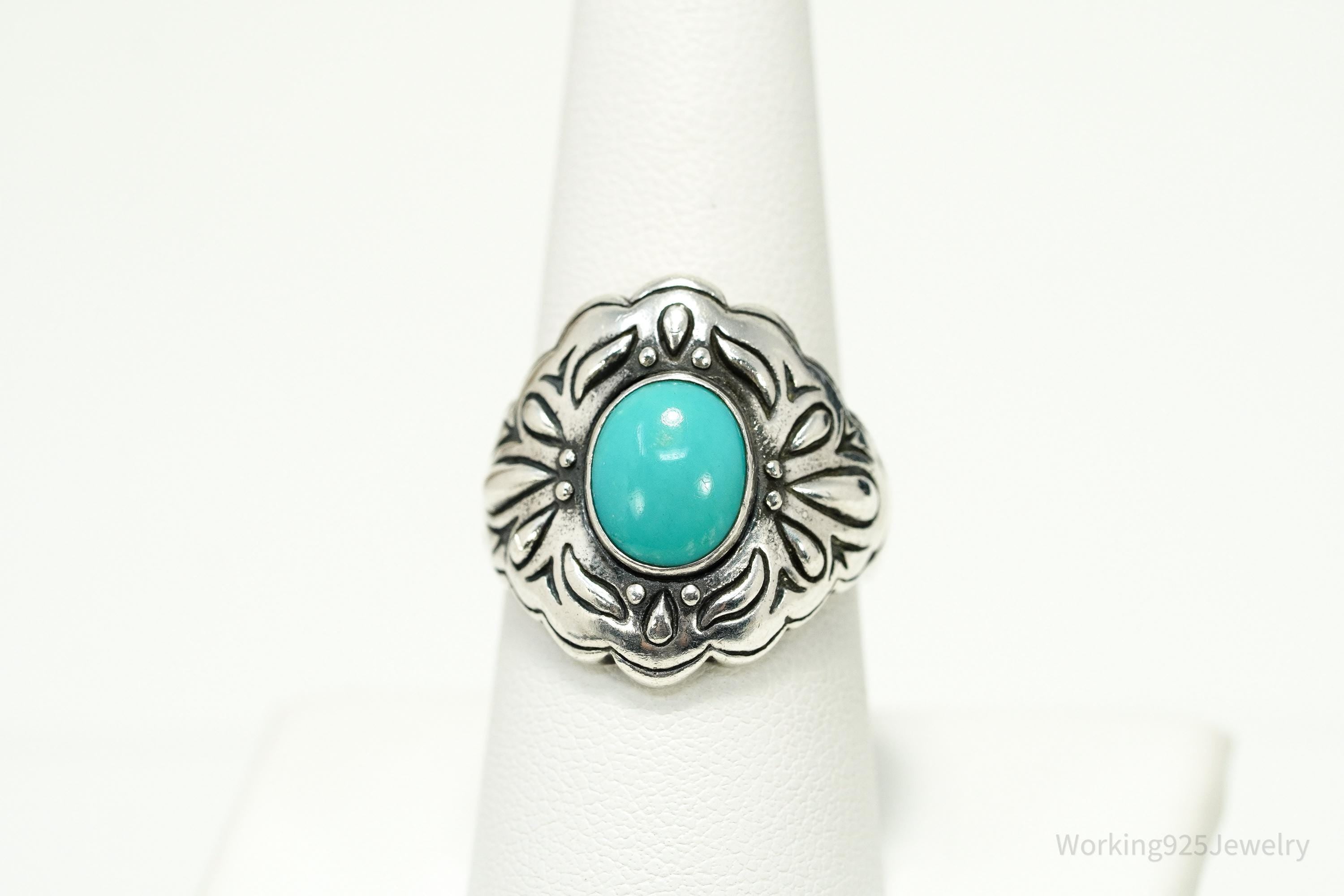 Vintage Native Carolyn Pollack Turquoise Sterling Silver Ring - Size 8