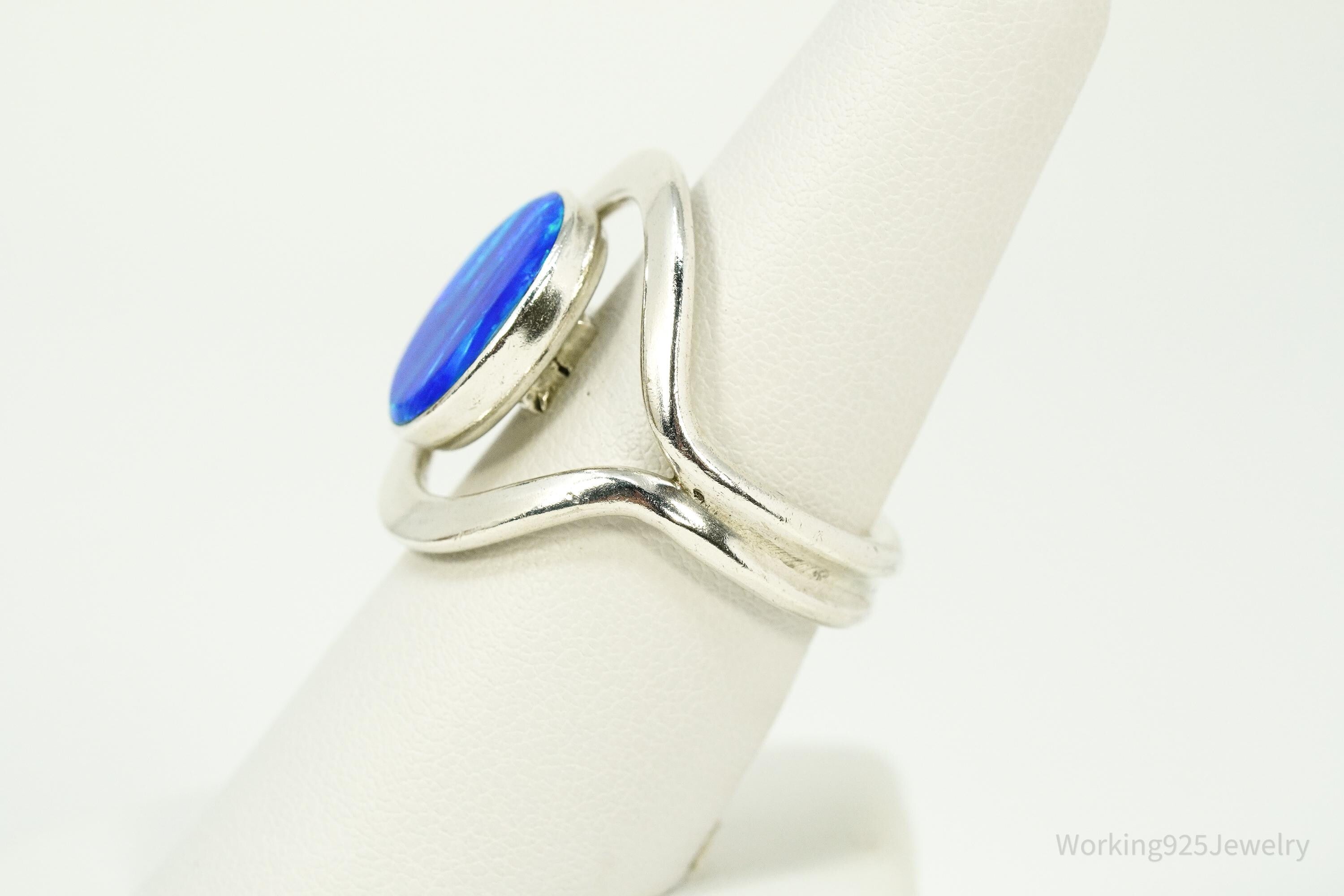 Vintage Opal Modernist Style Sterling Silver Ring - Size 8