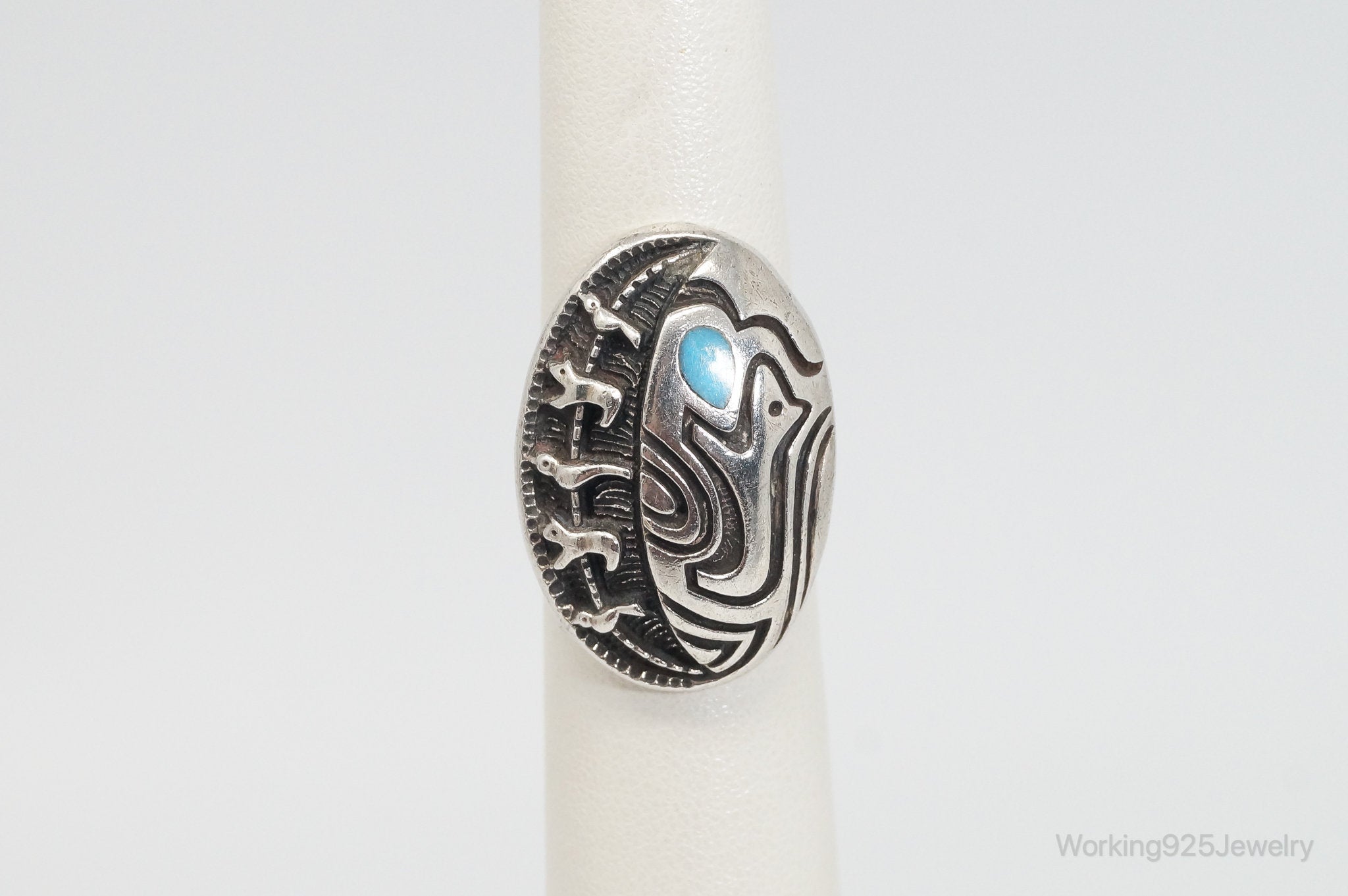 Vintage Native American Turquoise Unsigned Sterling Silver Ring - SZ 6.75