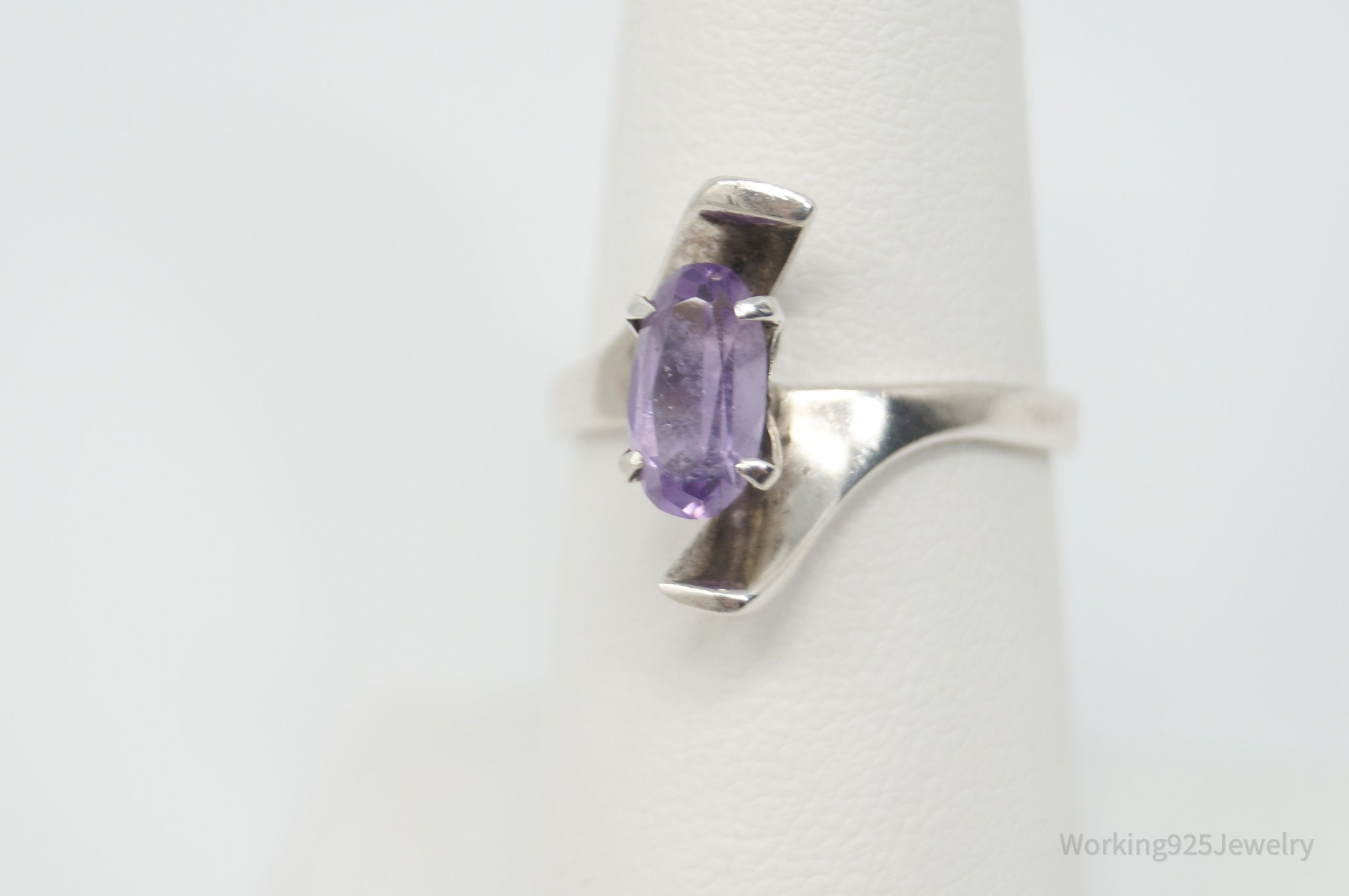 Vintage Mexico Designer Amethyst Sterling Silver Abstract Ring - Sz 6.5