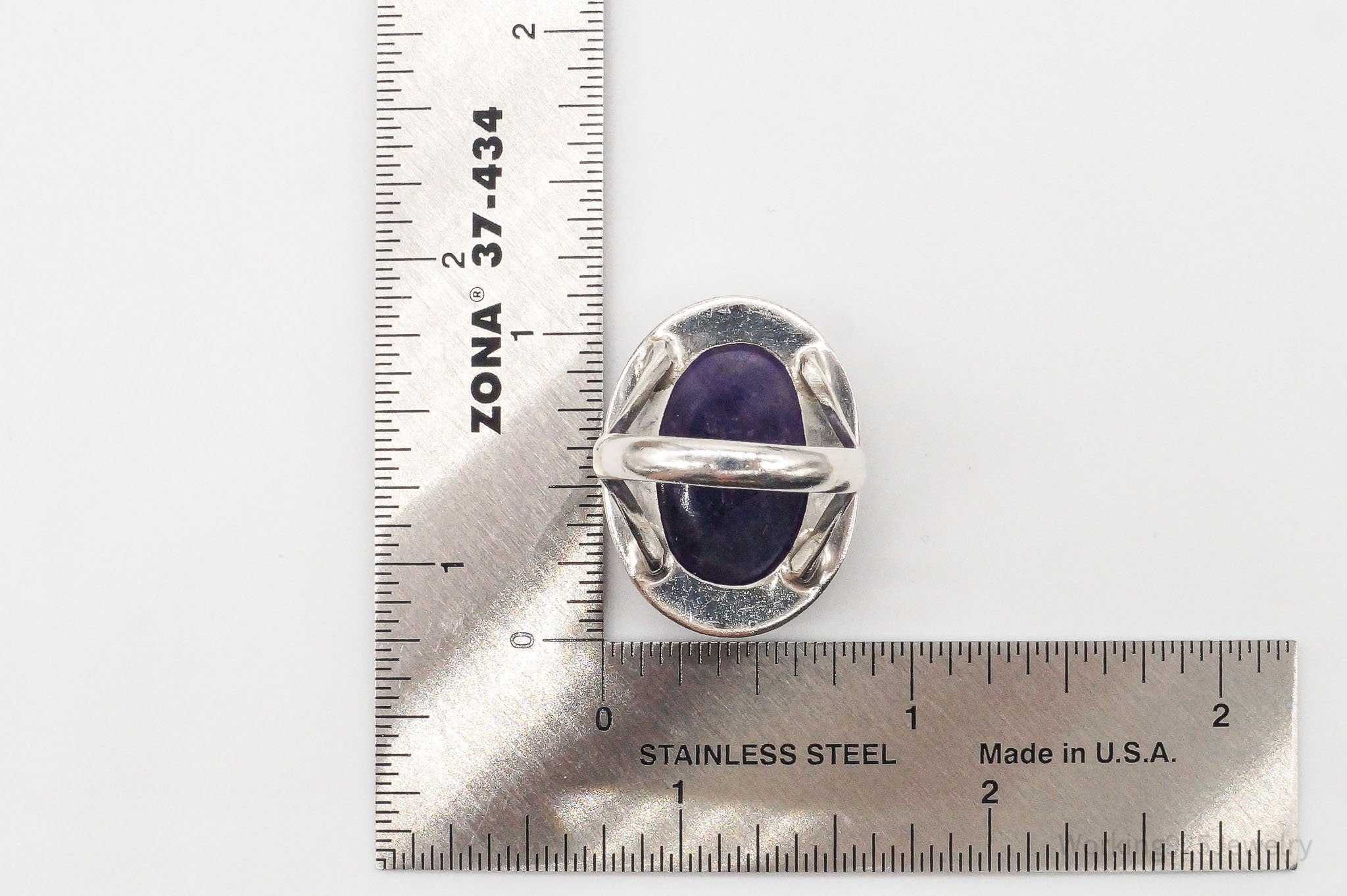 Vintage Large Amethyst Sterling Silver Ring - Size 9