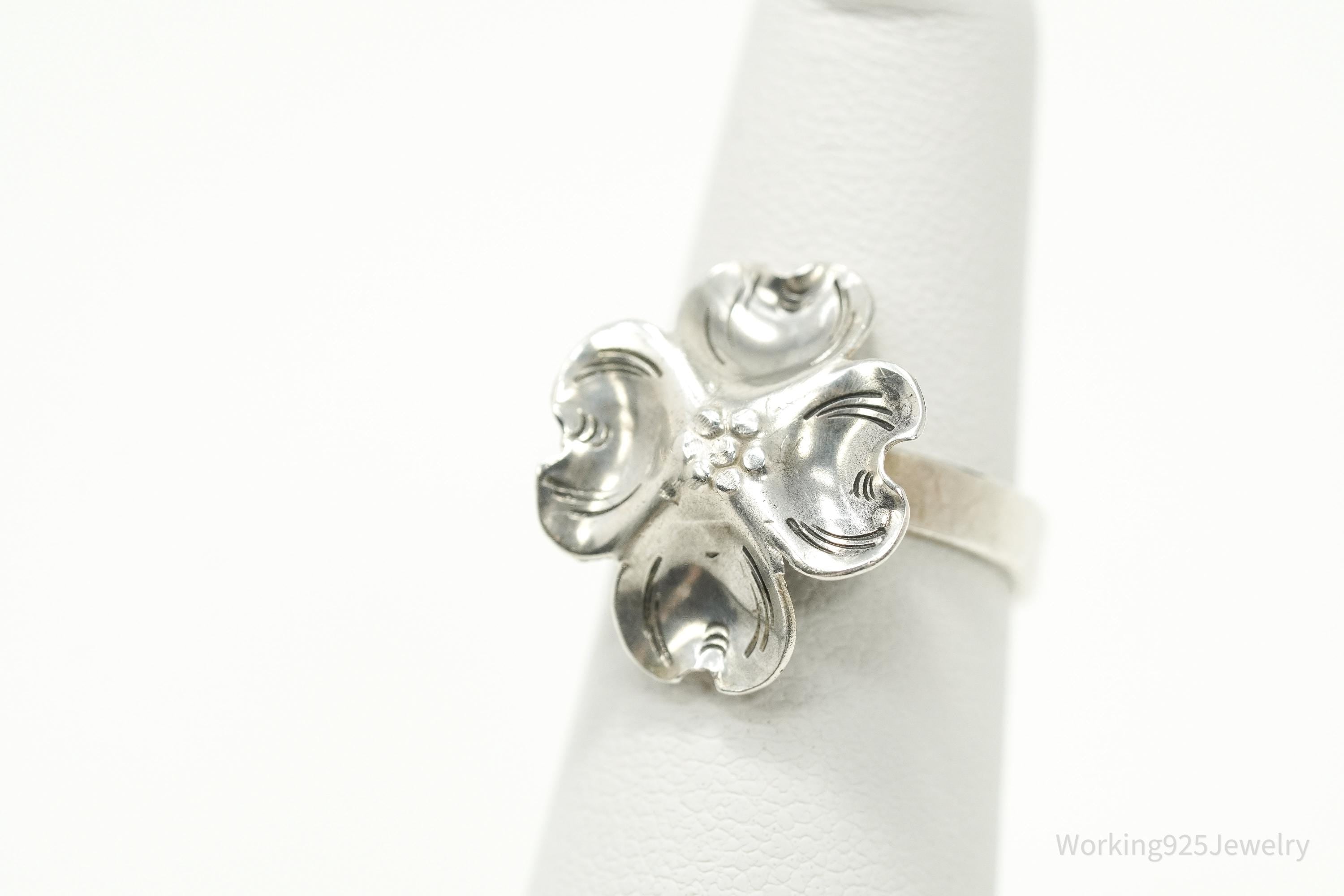 Vintage Designer NYE Dogwood Flower Sterling Silver Ring - Adjustable Size 5.5