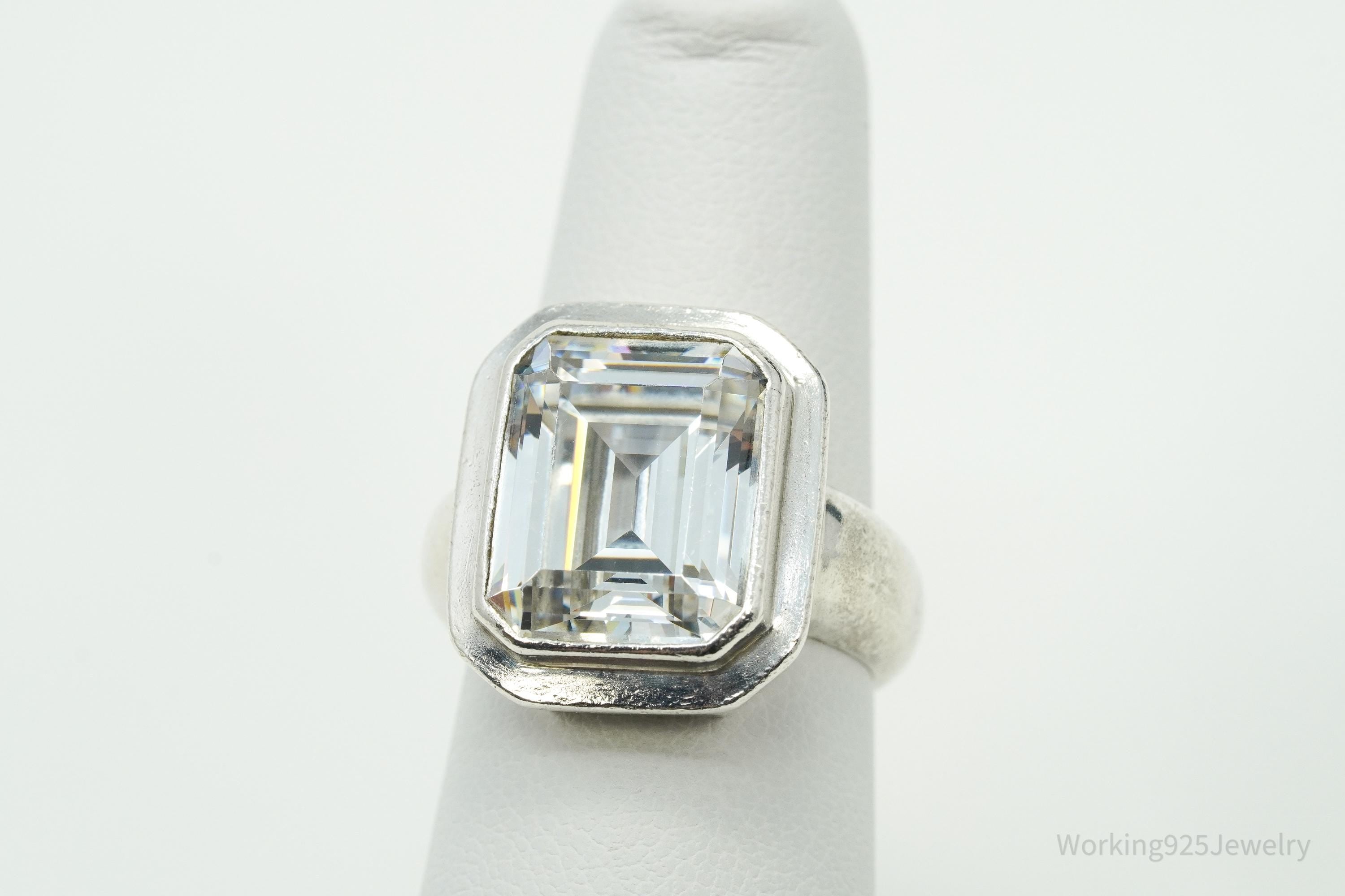 Vintage Large Diamonique DQCZ Sterling Silver Ring - Size 6