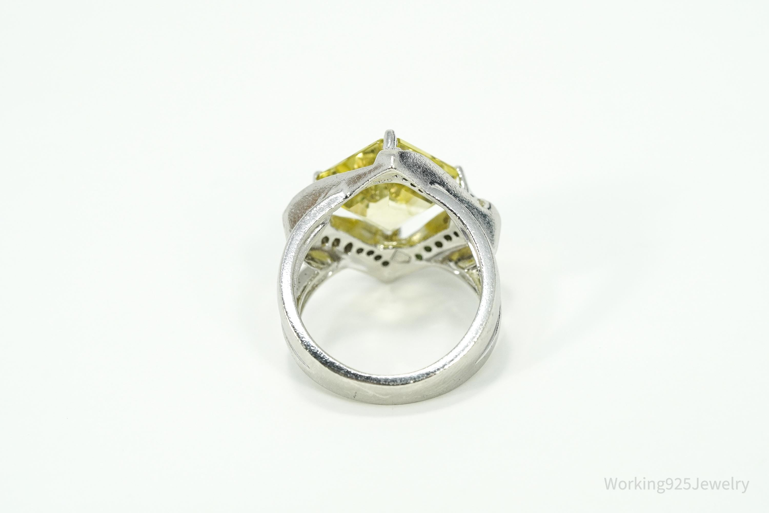 Vintage Lemon Citrine & Emerald Sterling Silver Ring Size 7