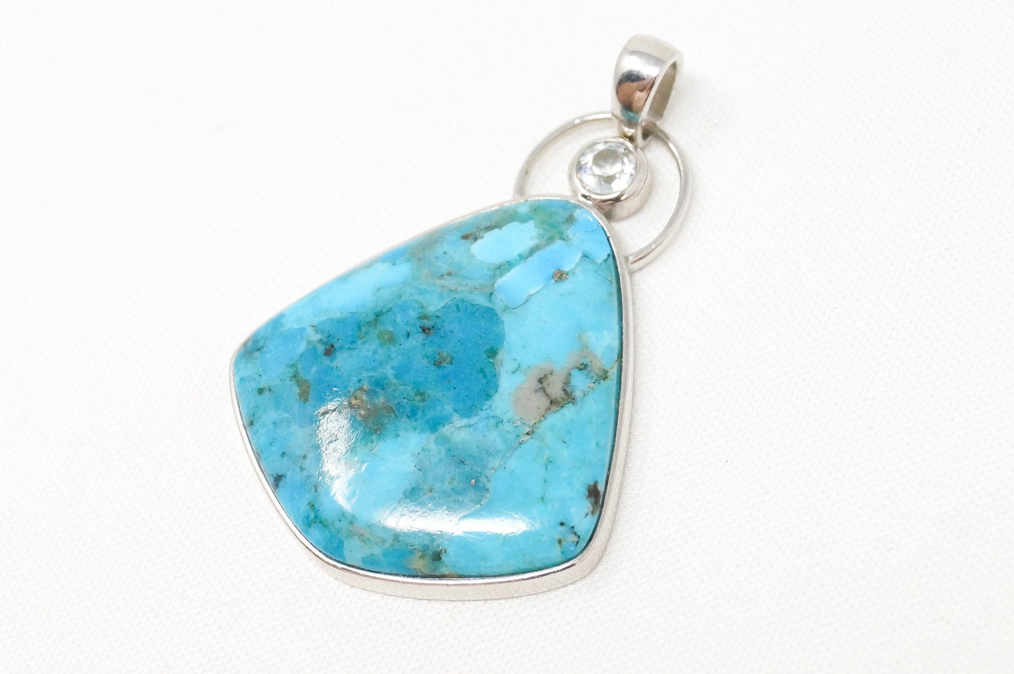 Vintage Southwest Style Mosaic Turquoise Cz Sterling Silver Necklace Pendant