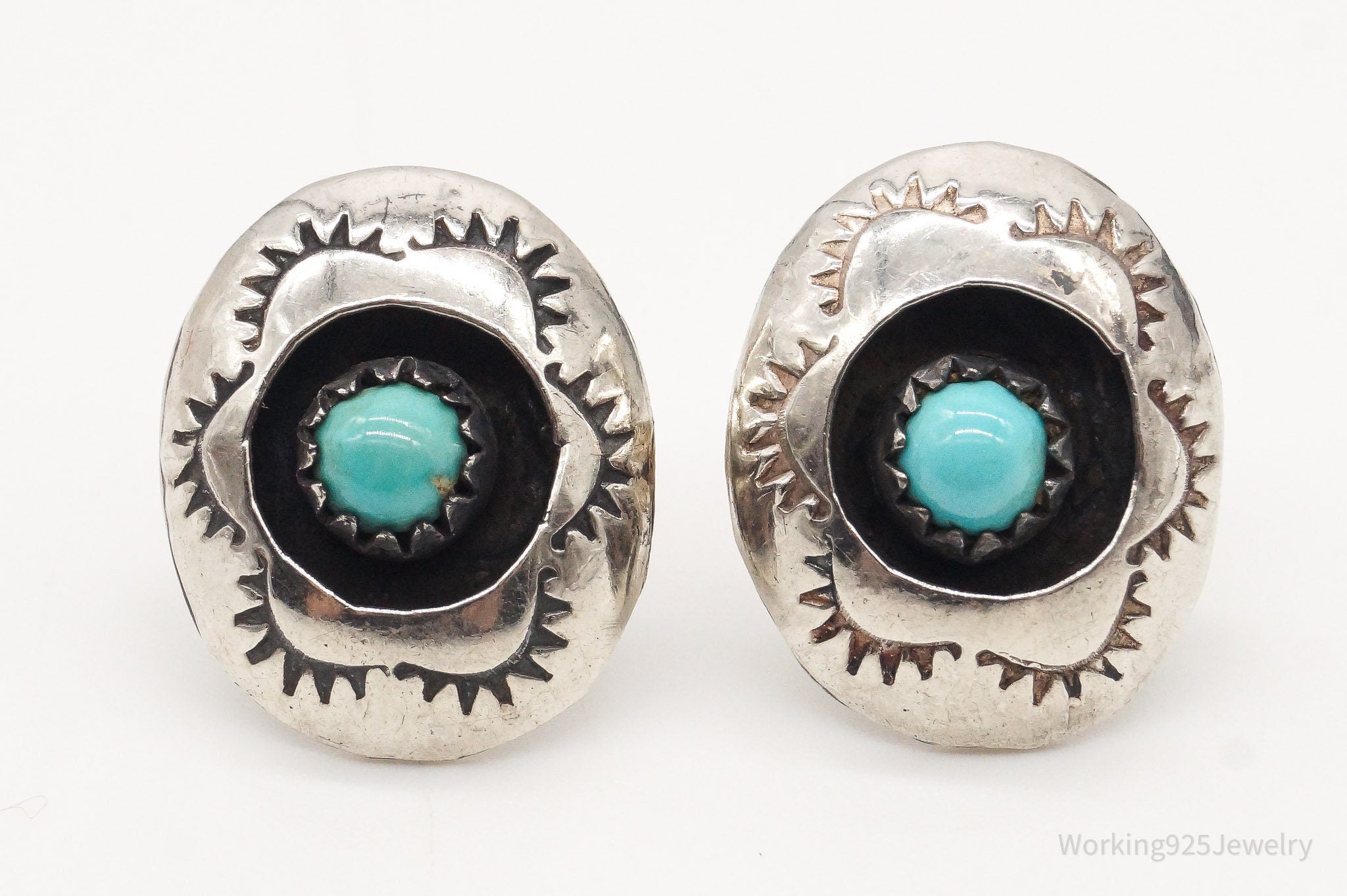 Vintage Native American Turquoise Silver Earrings