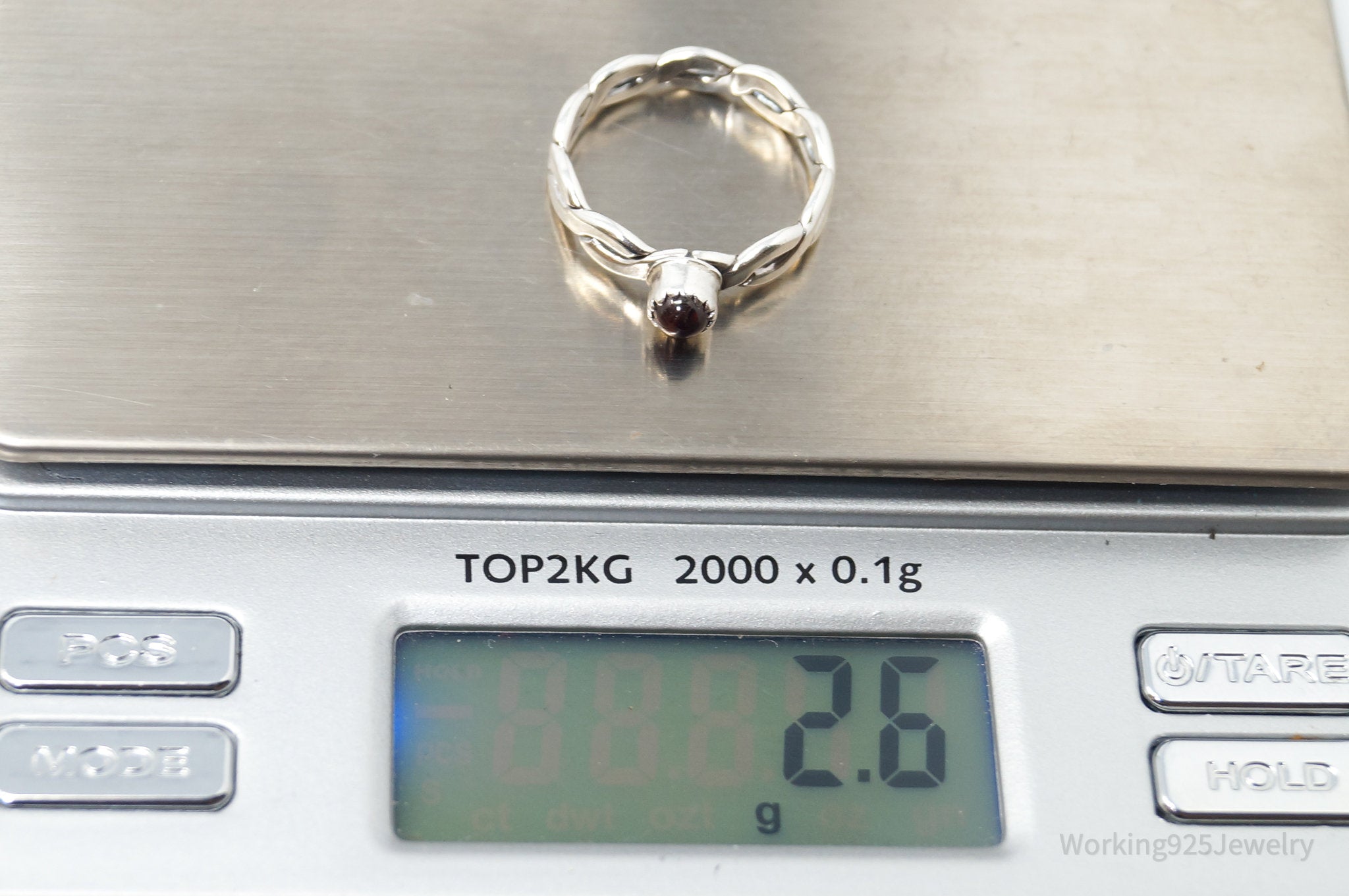 Vintage Garnet Twisted Band Sterling Silver Ring - Size 7