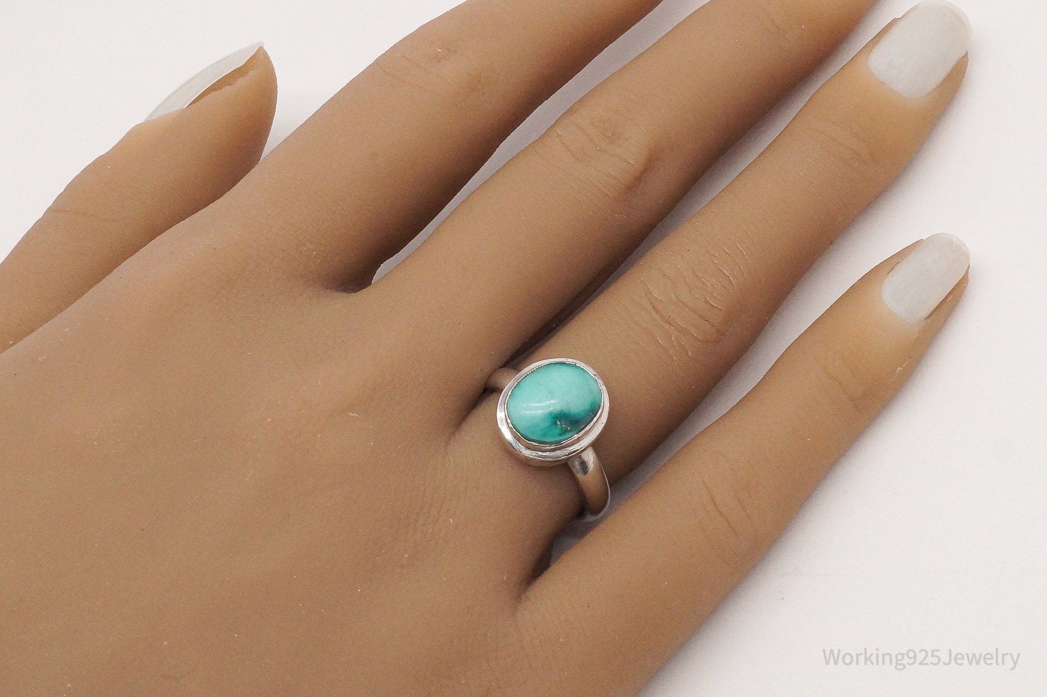 Vintage Turquoise Sterling Silver Ring - Size 6.75