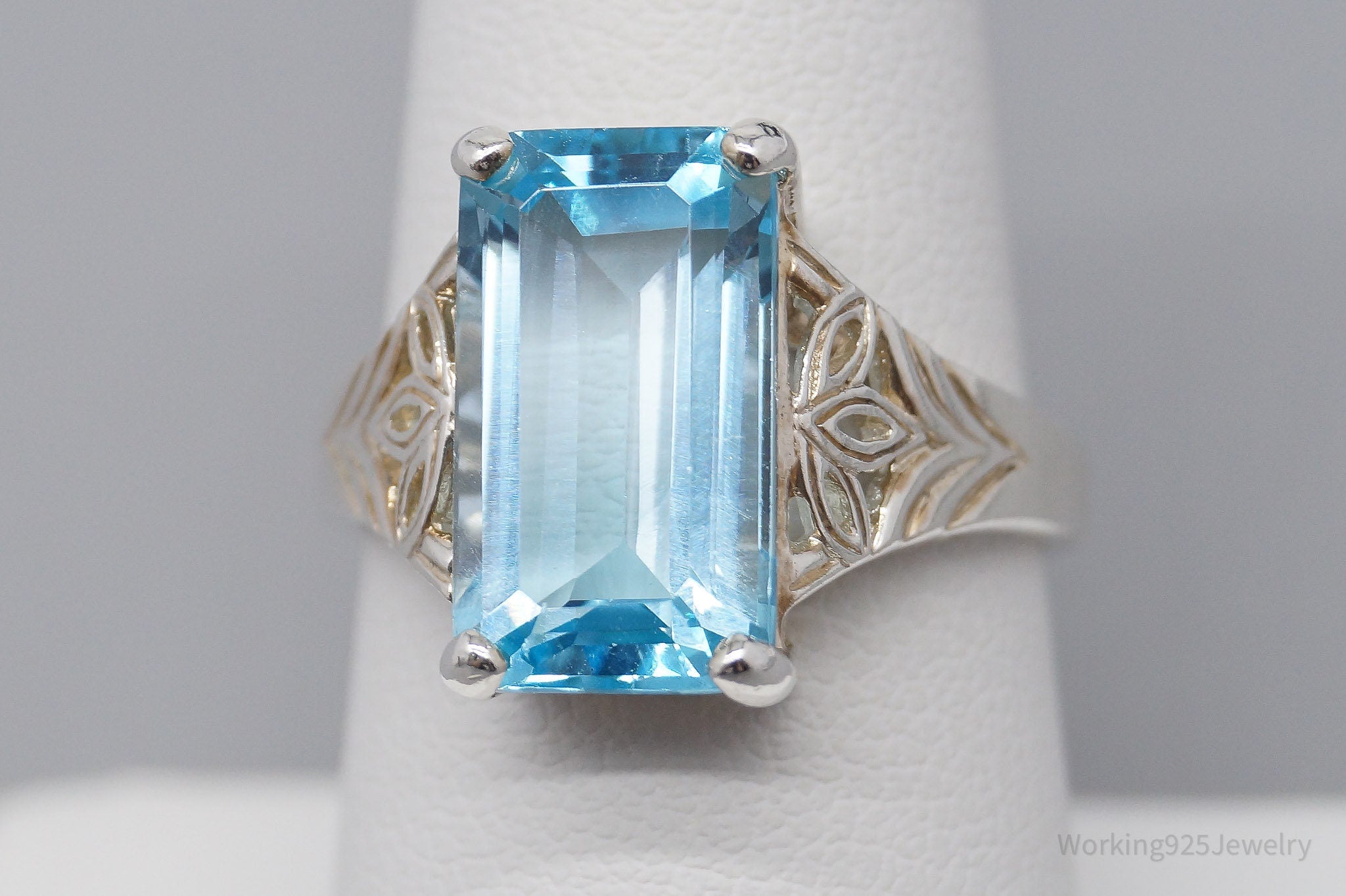 Vintage CNA Large Blue Topaz Sterling Silver Ring - Size 8