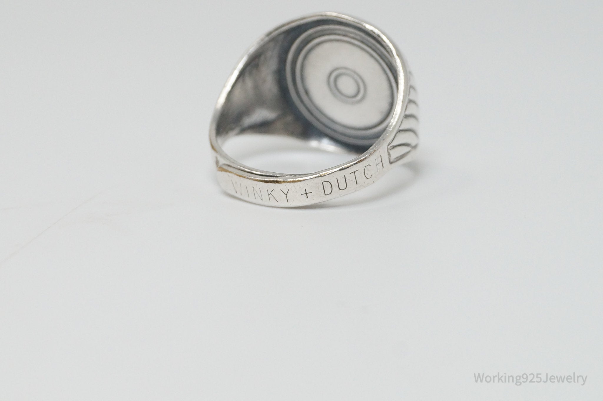 Vintage Modern Winky + Dutch Sterling Plated Silver Ring - Size 7.25 Adjustable