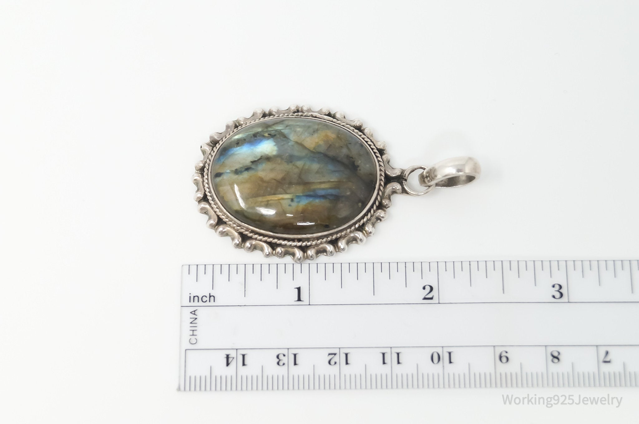 Vintage Large Labradorite Sterling Silver Necklace Pendant