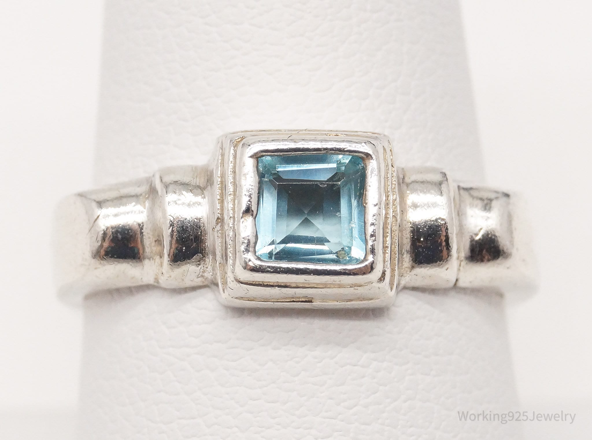 Vintage Blue Topaz Sterling Silver Ring - Size 8.5