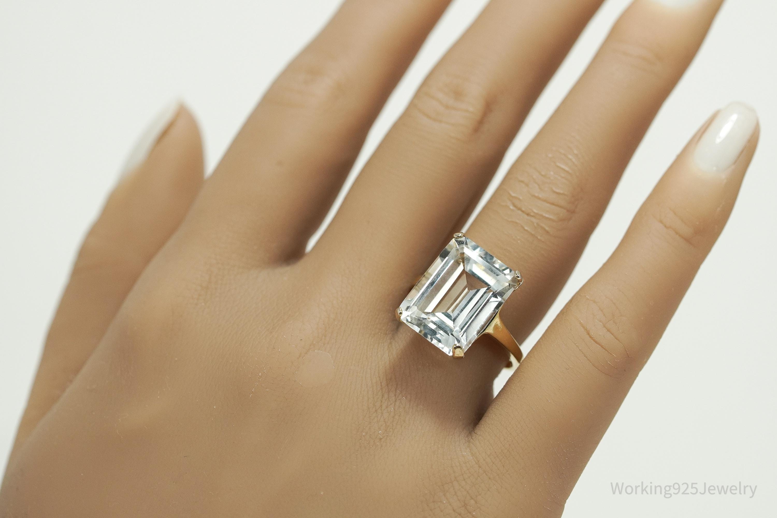 Vintage UTC Large Cubic Zirconia Gold Vermeil Sterling Silver Ring - Size 8